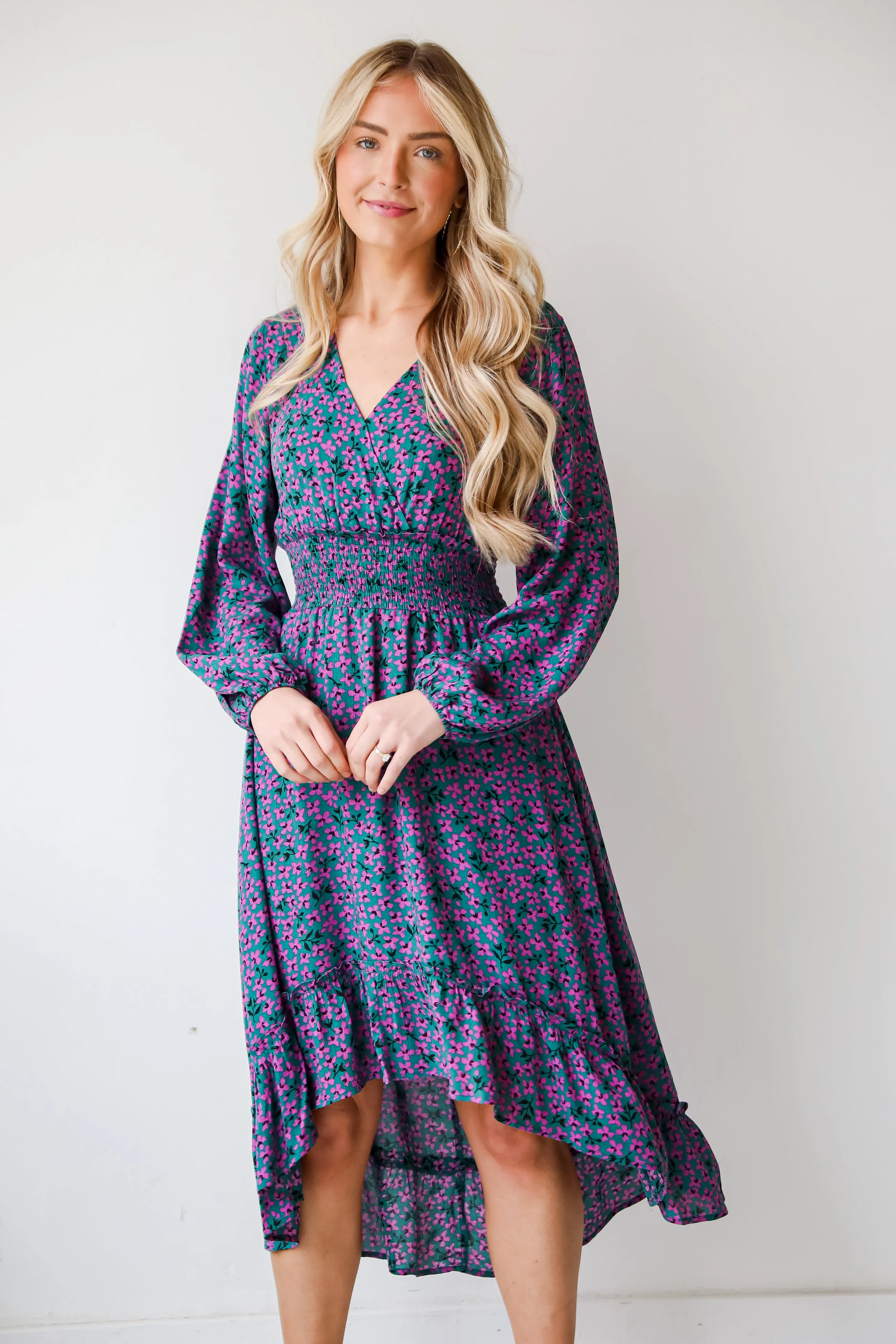 FINAL SALE - Adorably Elegant Teal Floral Midi Dress