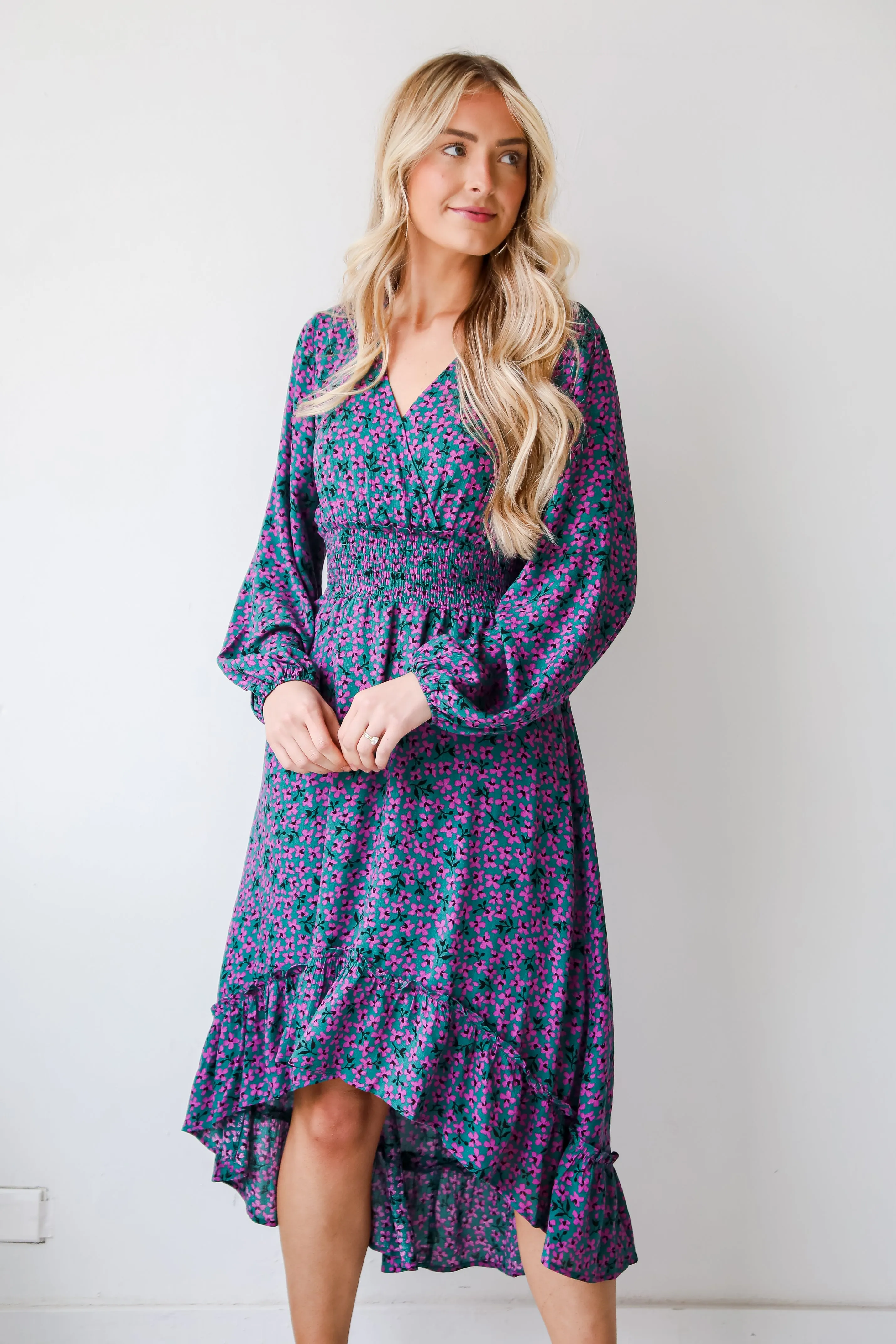 FINAL SALE - Adorably Elegant Teal Floral Midi Dress