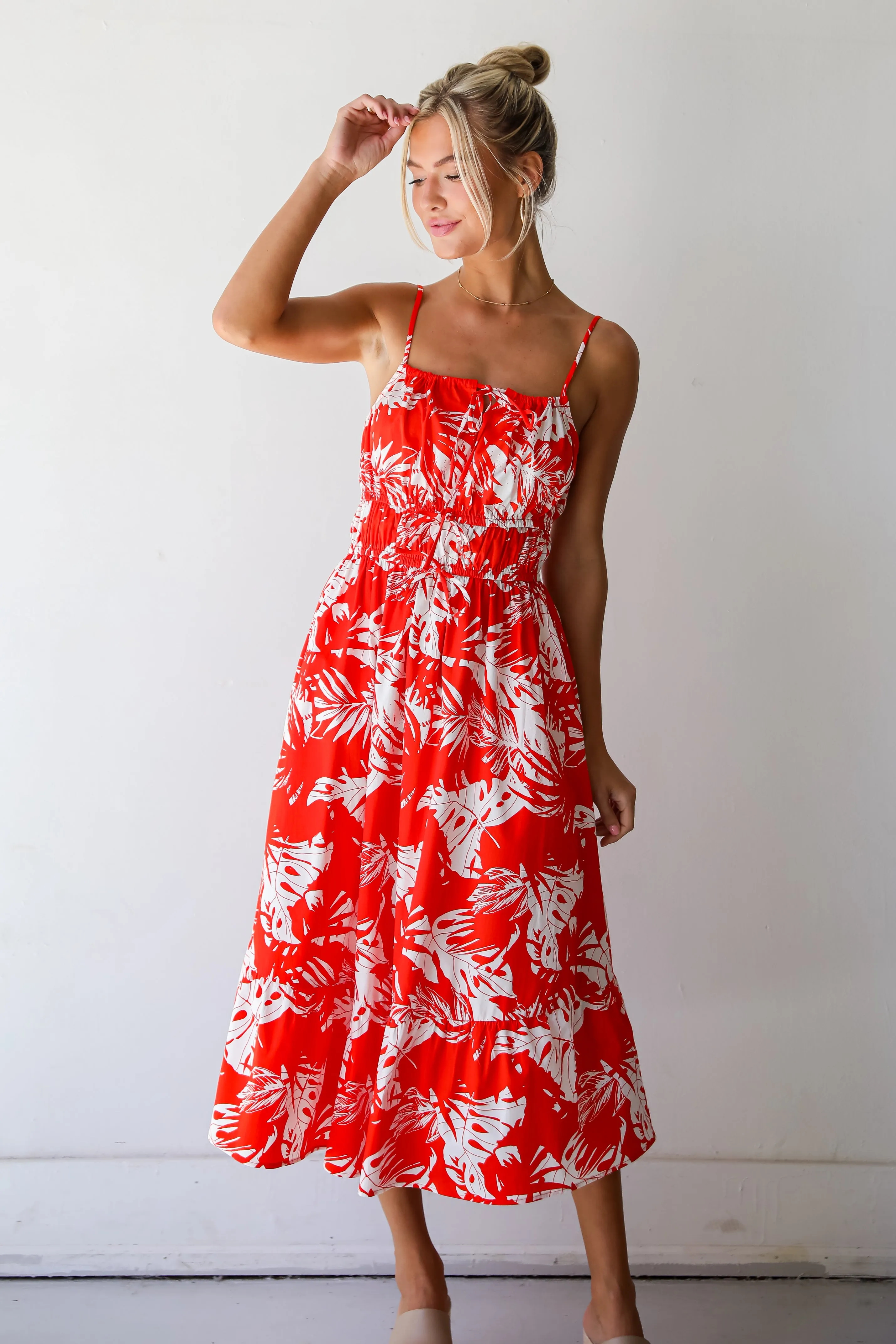 FINAL SALE - Perfect Paradise Orange Tropical Print Midi Dress