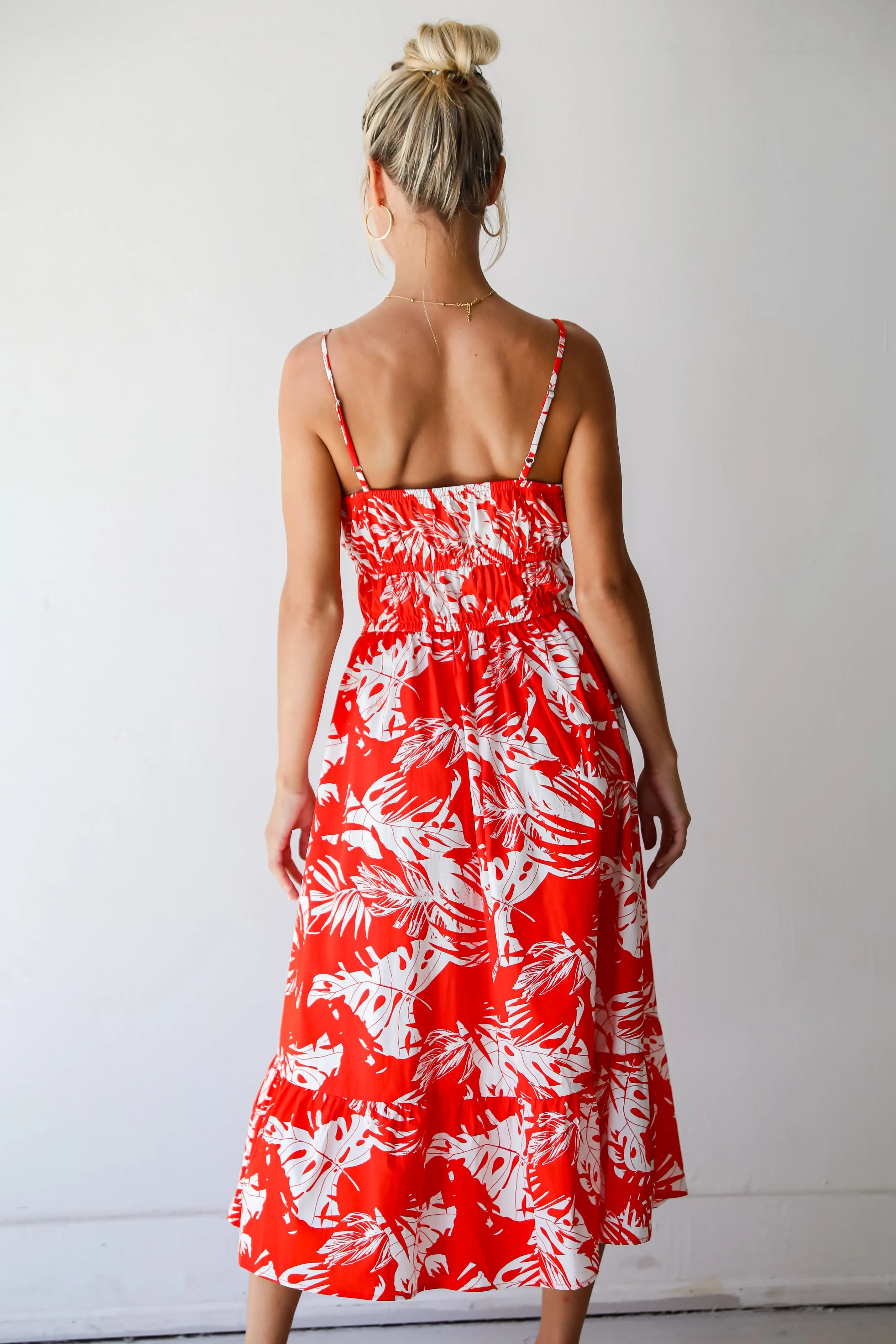 FINAL SALE - Perfect Paradise Orange Tropical Print Midi Dress