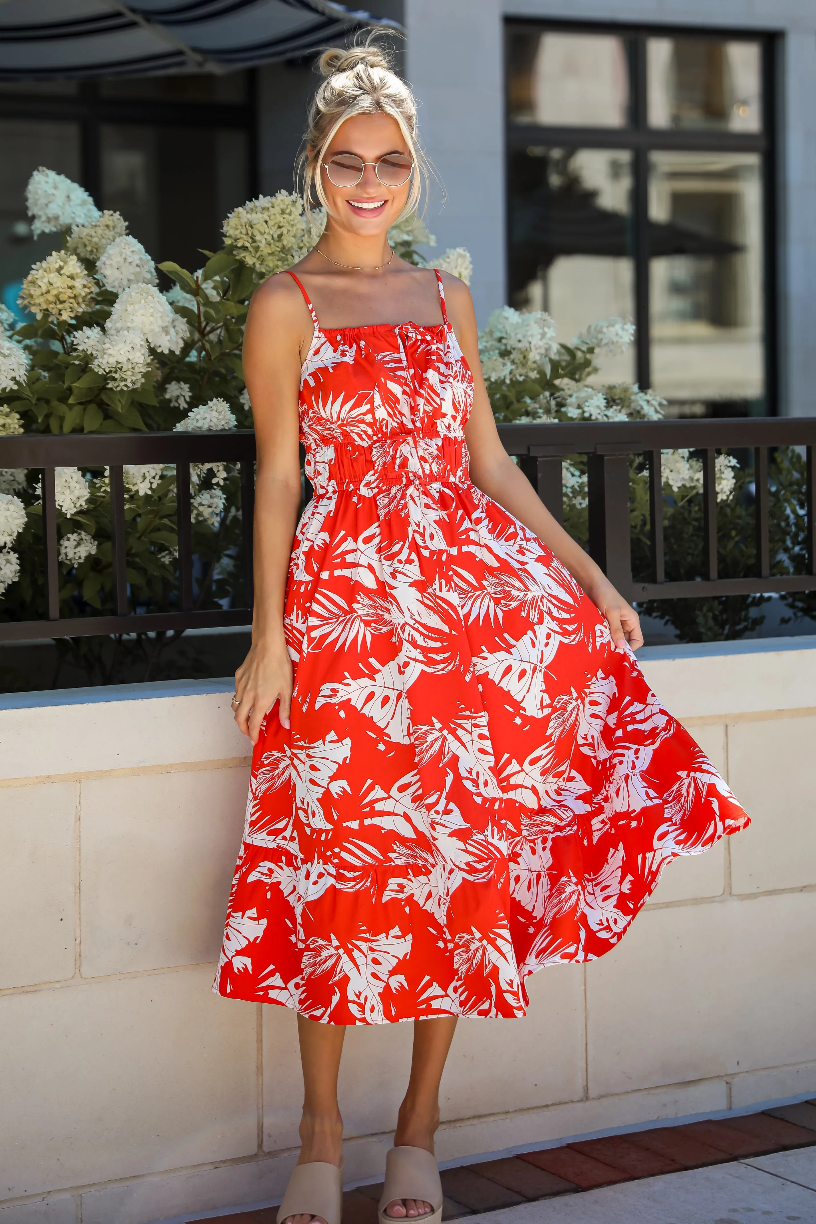 FINAL SALE - Perfect Paradise Orange Tropical Print Midi Dress