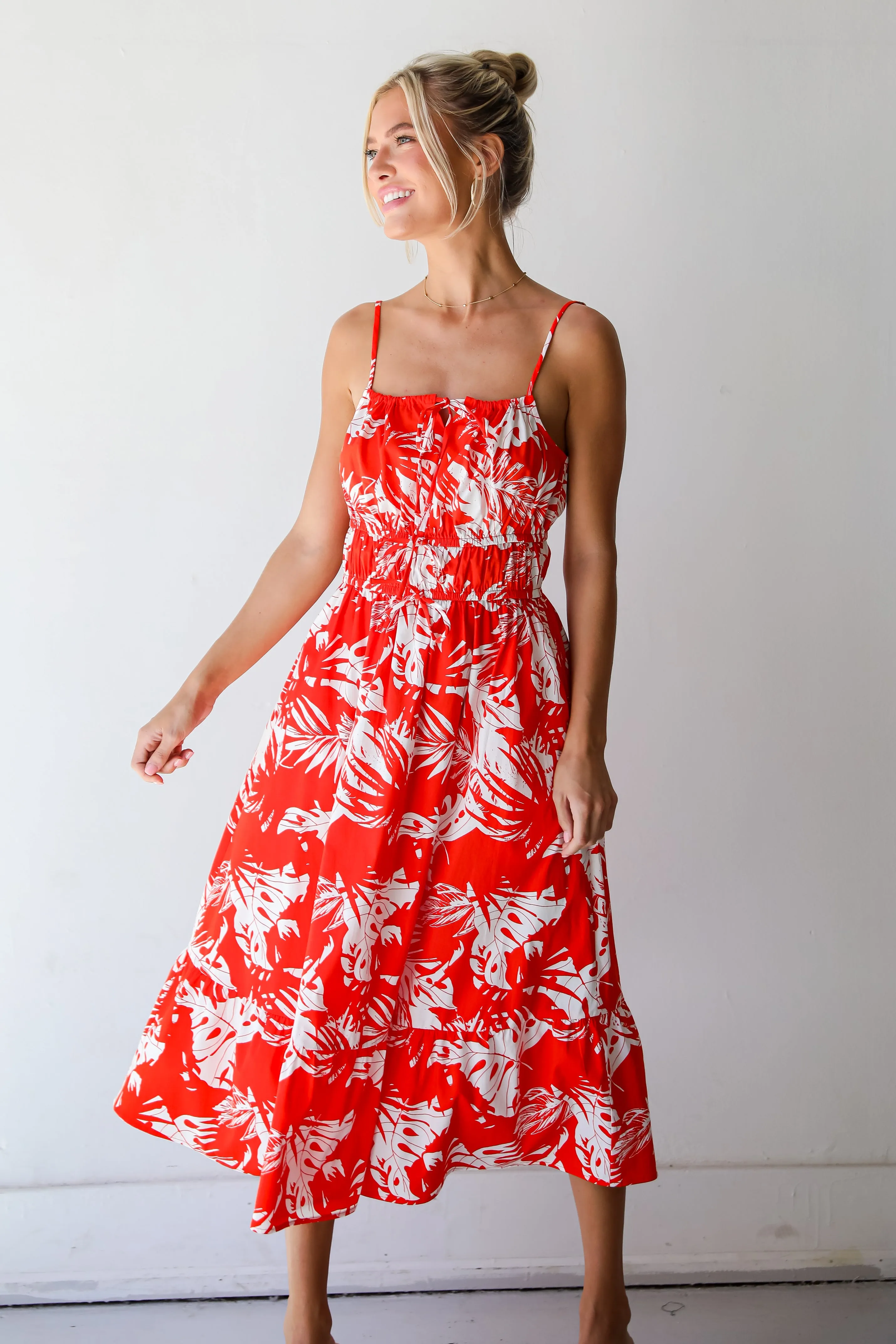 FINAL SALE - Perfect Paradise Orange Tropical Print Midi Dress