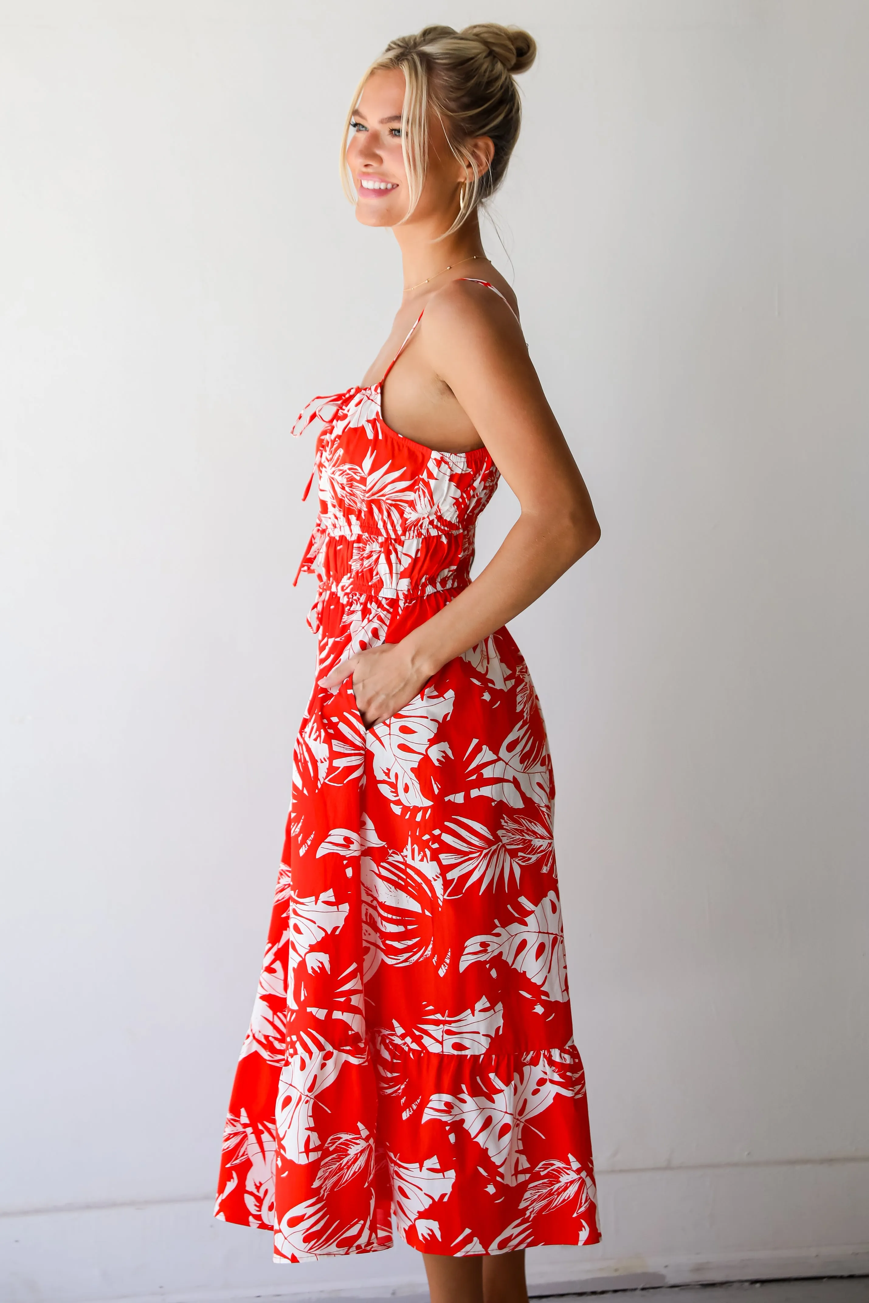 FINAL SALE - Perfect Paradise Orange Tropical Print Midi Dress