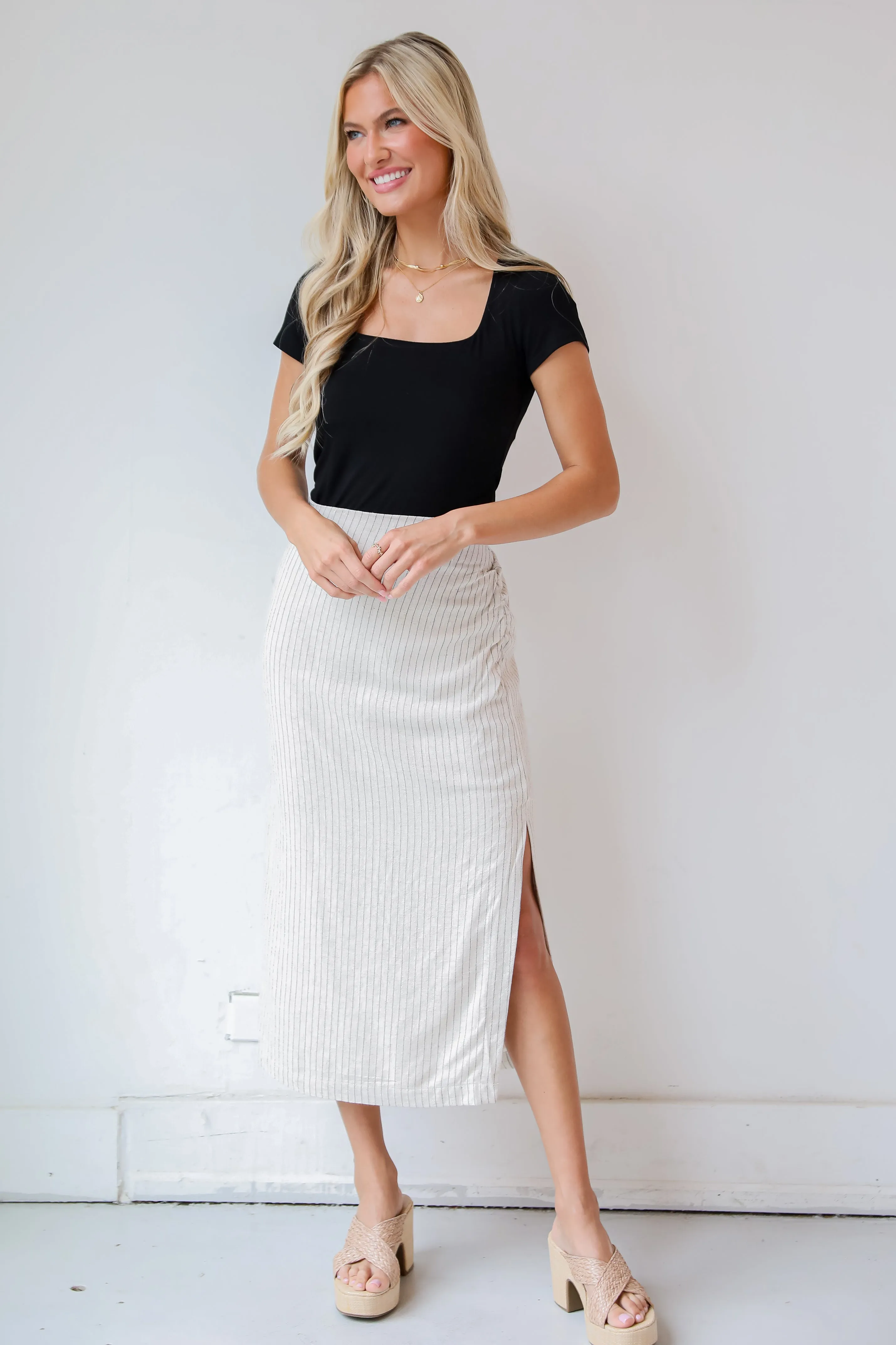 FINAL SALE - Set For Compliments Linen Striped Midi Skirt