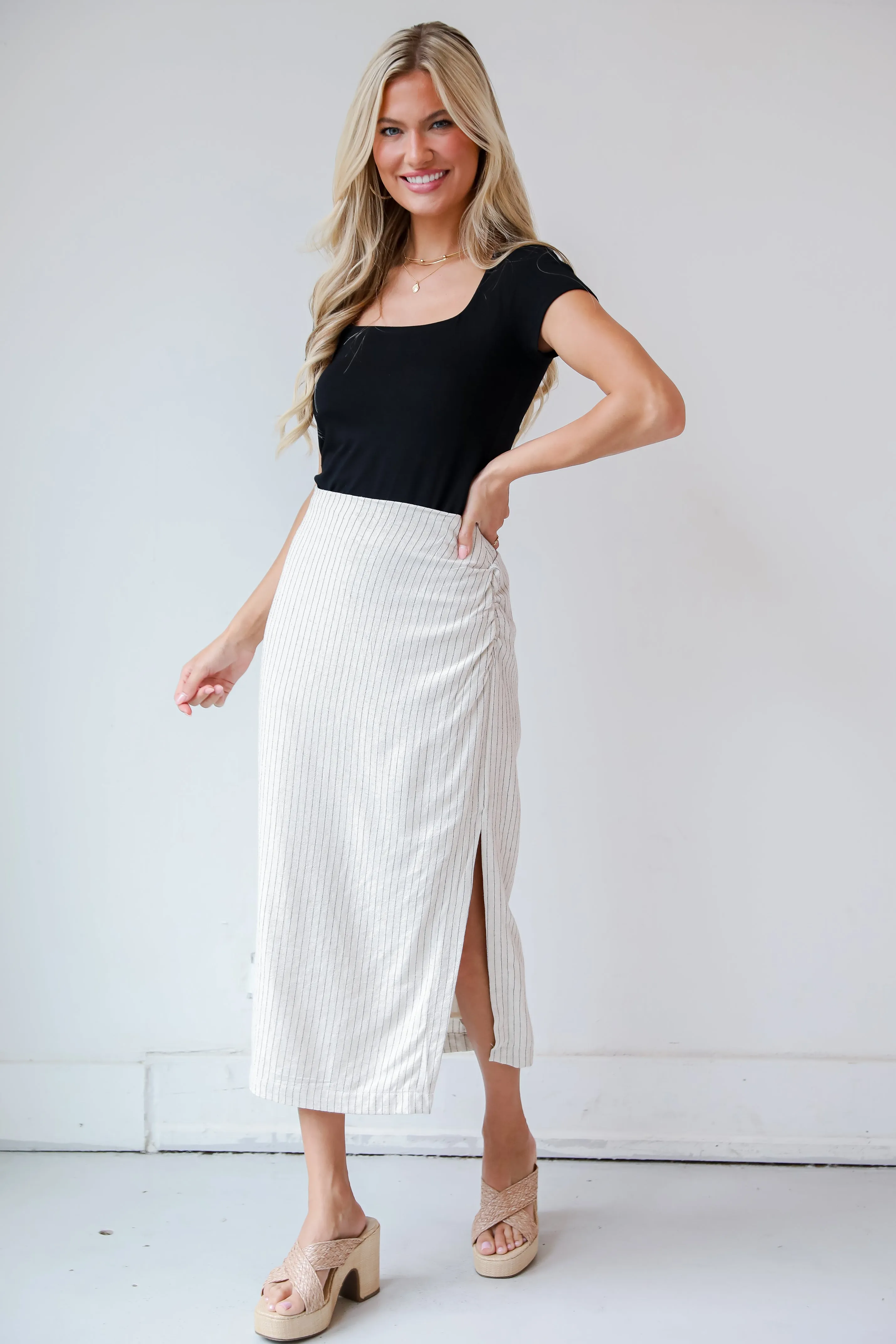 FINAL SALE - Set For Compliments Linen Striped Midi Skirt