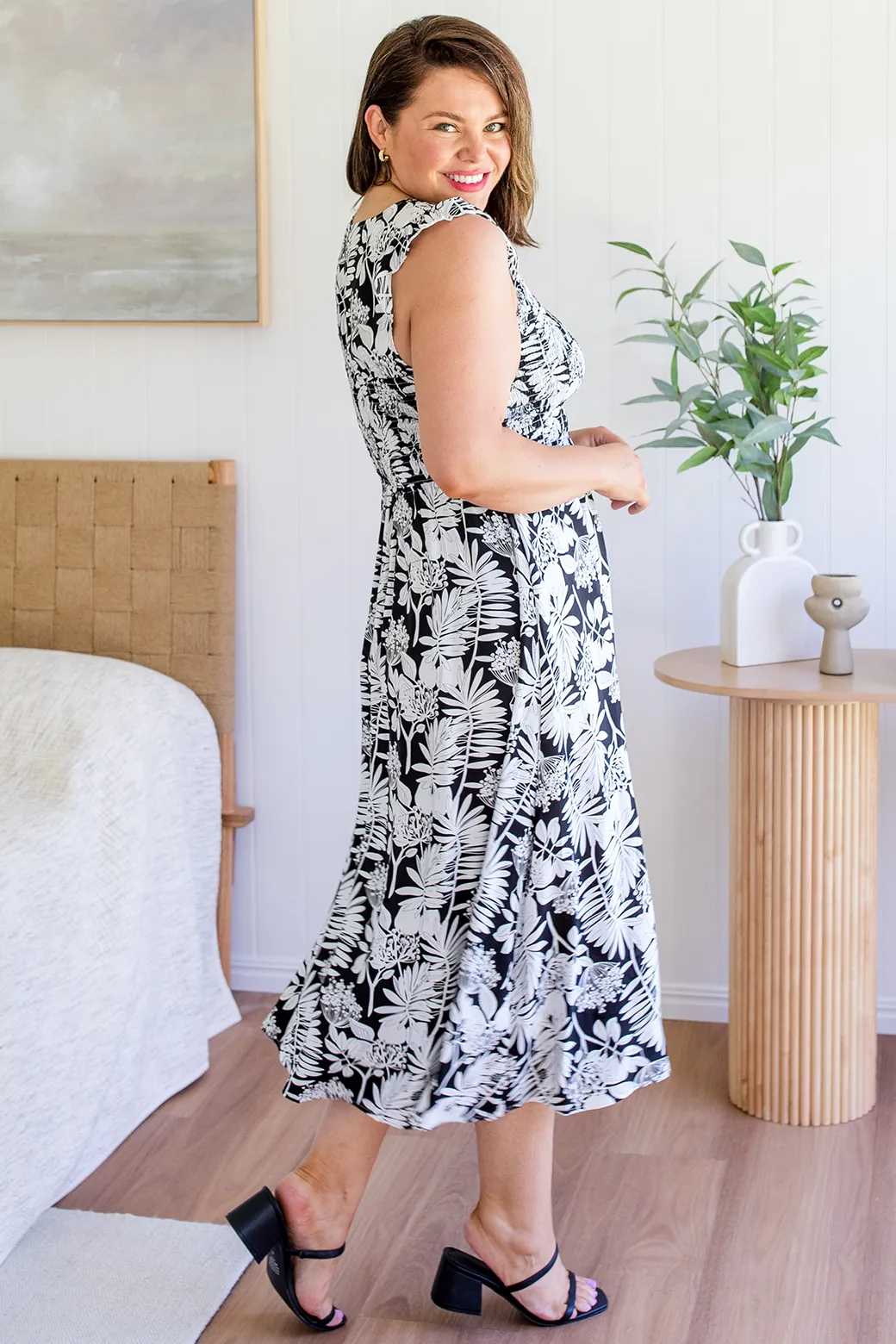 FINAL SALE | Summer Midi Dress Banks Print Black/White