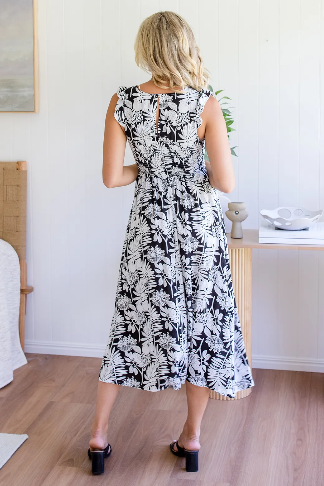 FINAL SALE | Summer Midi Dress Banks Print Black/White