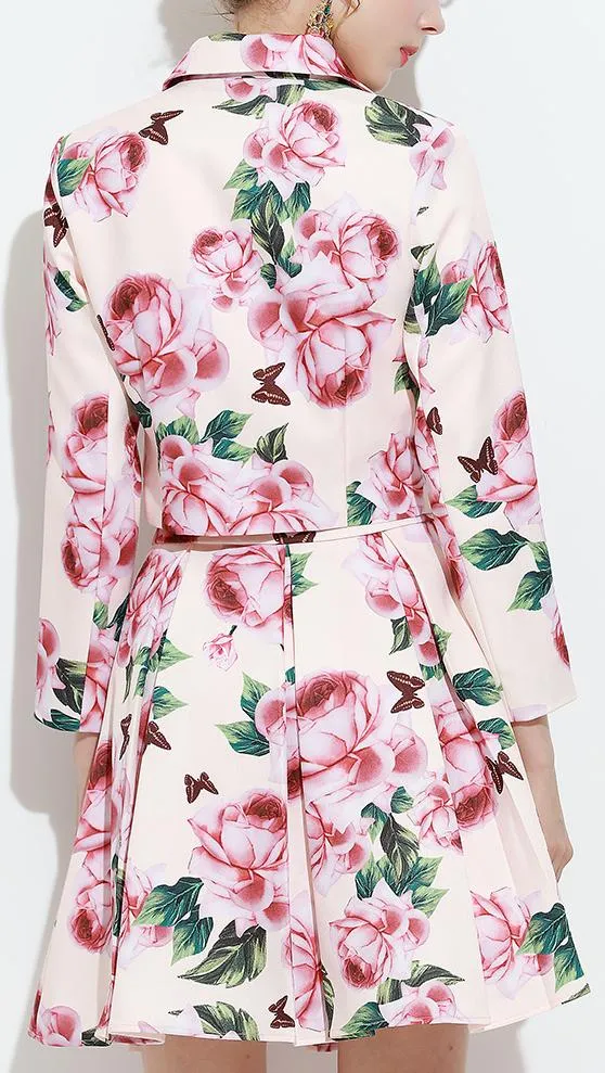 Floral Printed Double-Breasted Jacket & Skirt Set