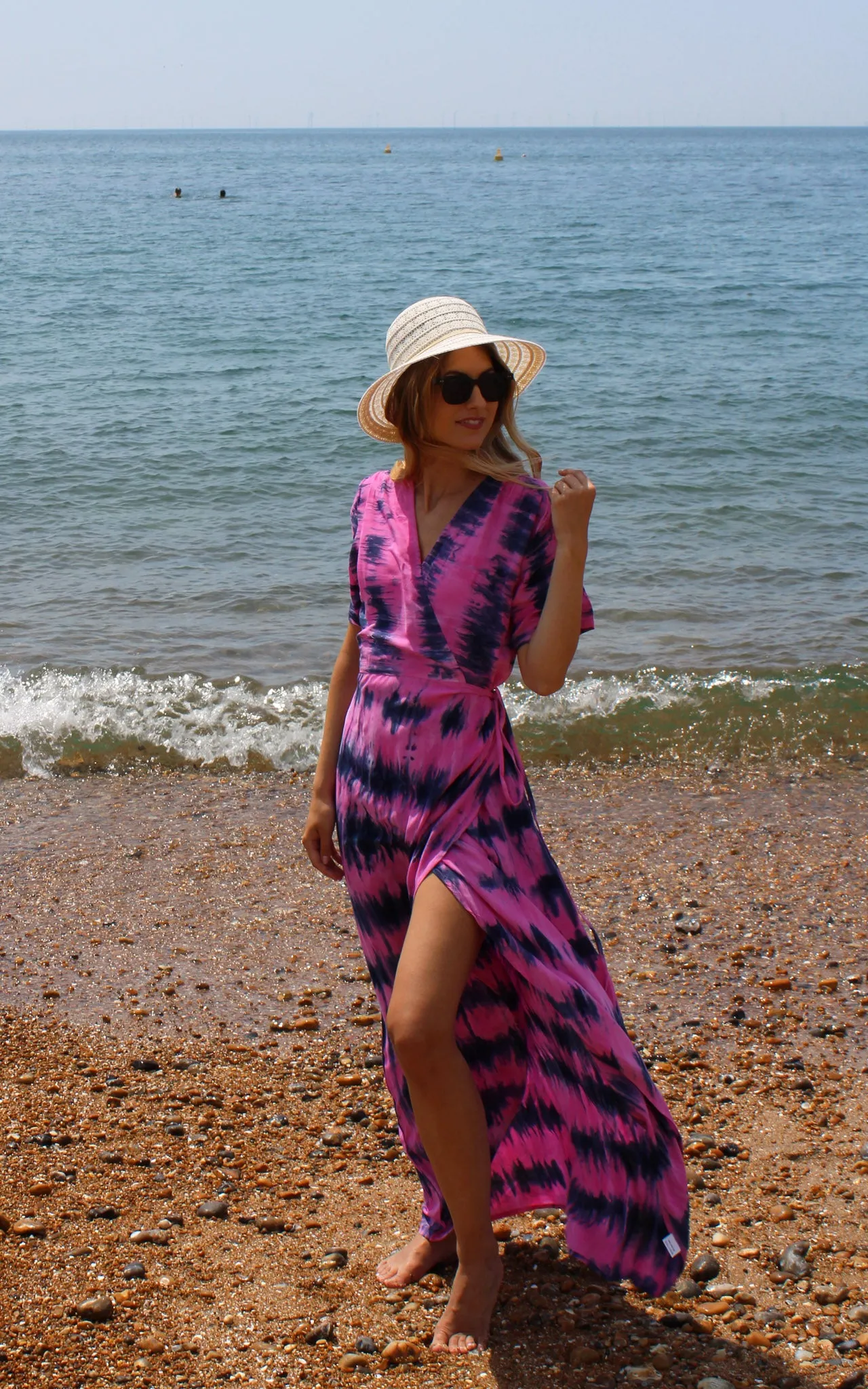 Fuchsia and Blue Tie Dye Wrap Dress