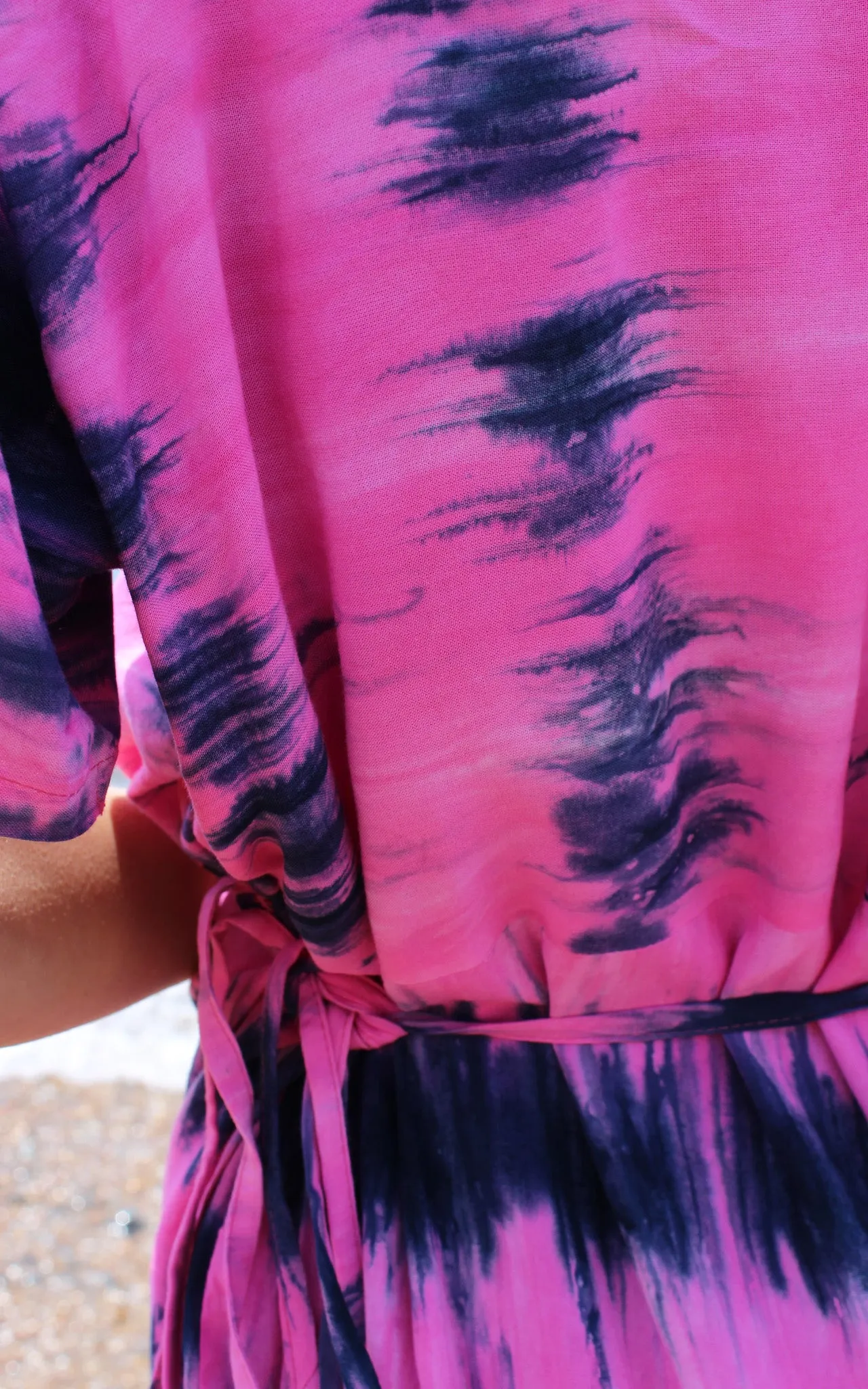 Fuchsia and Blue Tie Dye Wrap Dress