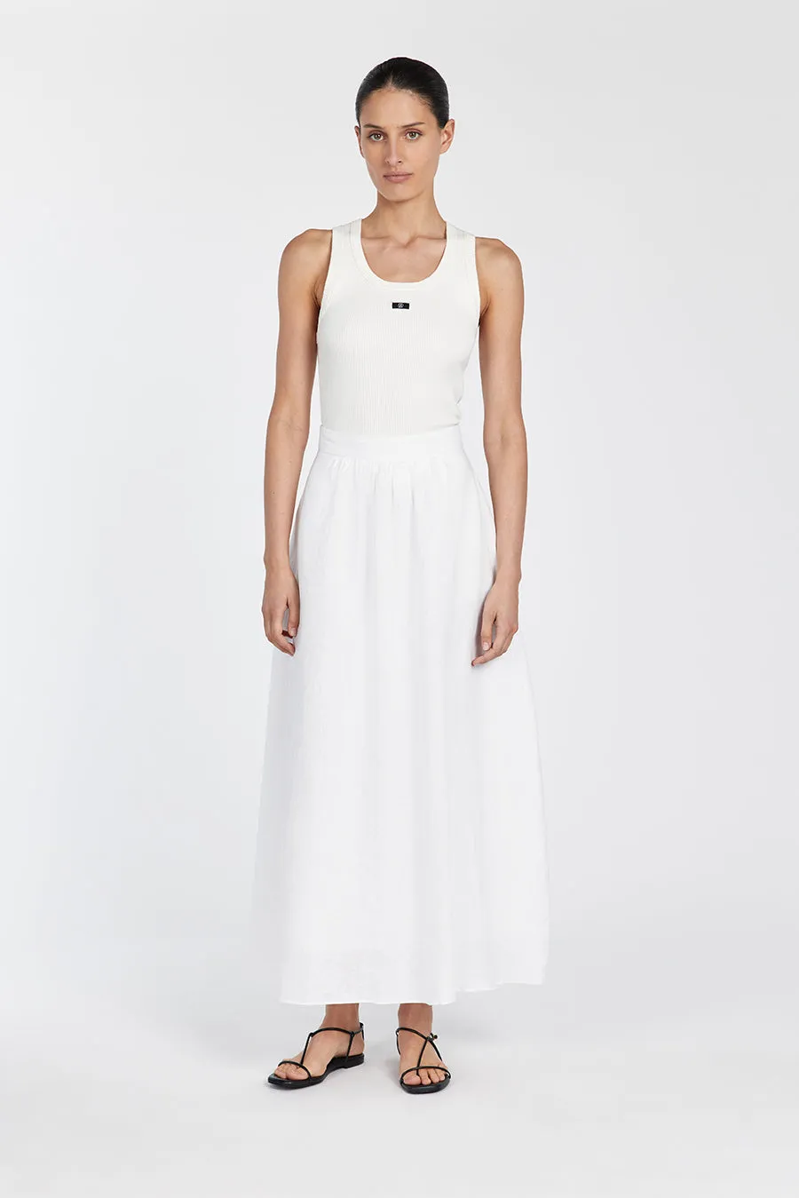 GEMIMA WHITE LINEN MIDI SKIRT