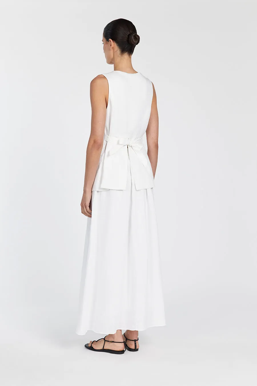 GEMIMA WHITE LINEN MIDI SKIRT