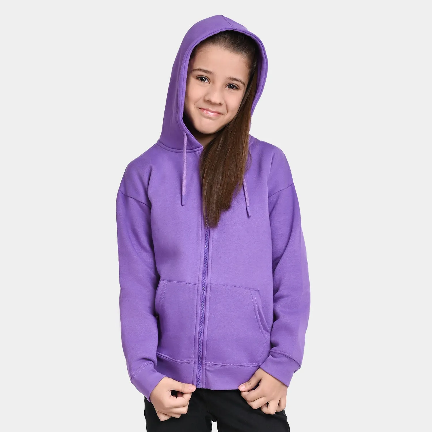 Girls Fleece Knitted Hooded Jacket Basic-D.Lavender