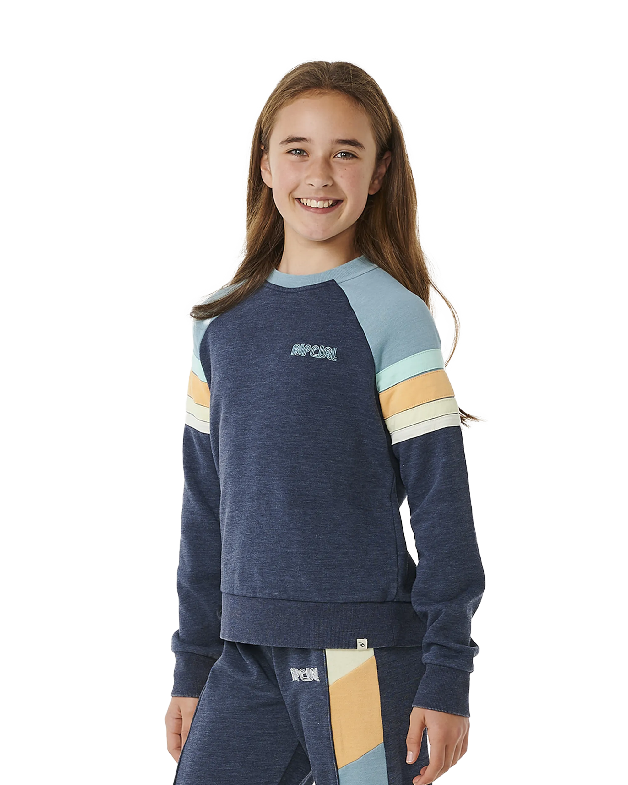 Girls Surf Revival Raglan Sweatshirt in Dark Navy