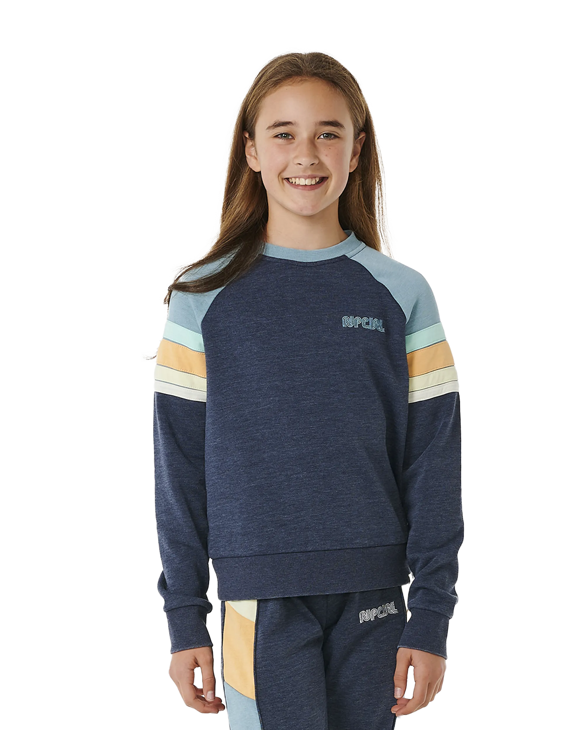 Girls Surf Revival Raglan Sweatshirt in Dark Navy