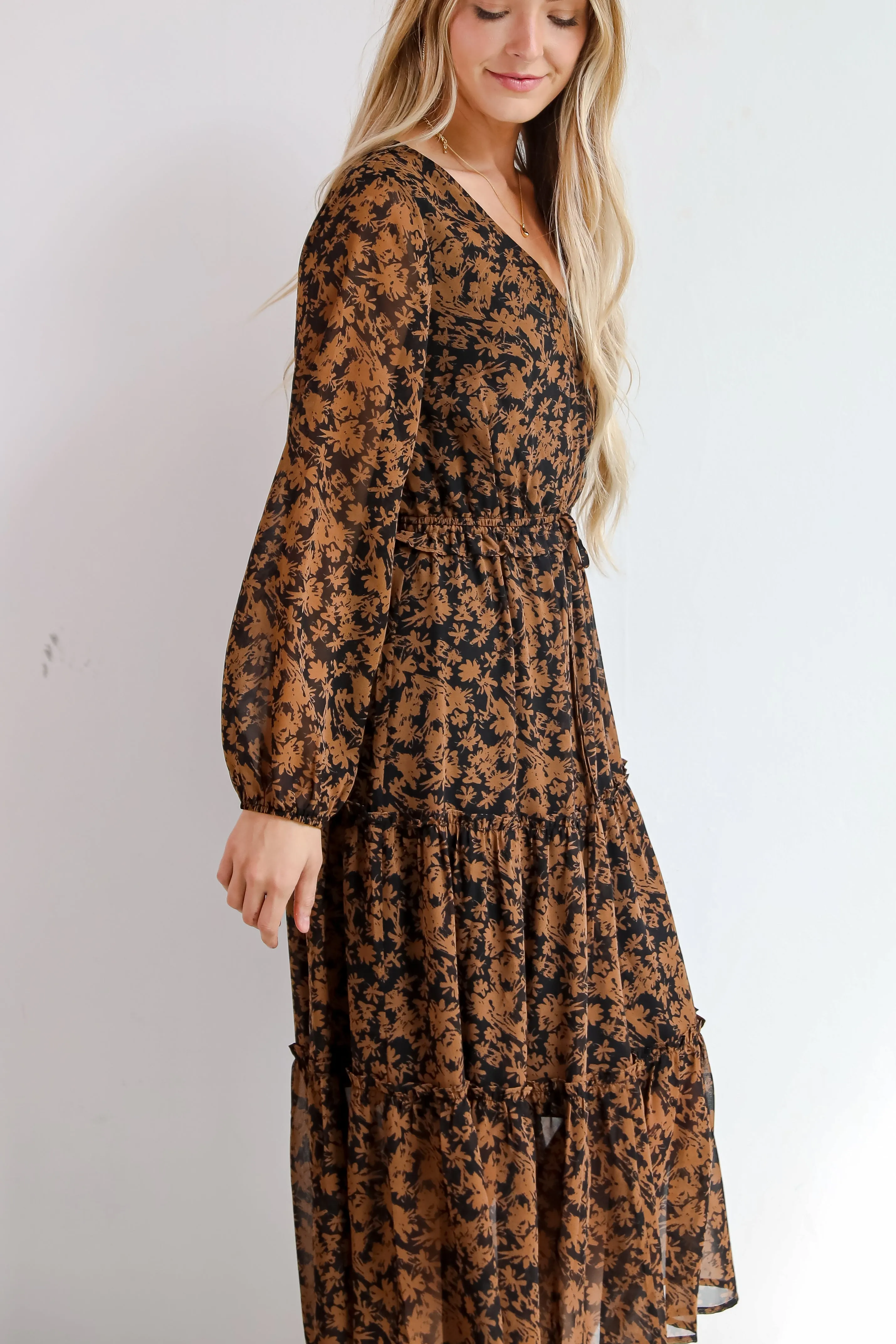 Graceful Glamour Black Floral Midi Dress