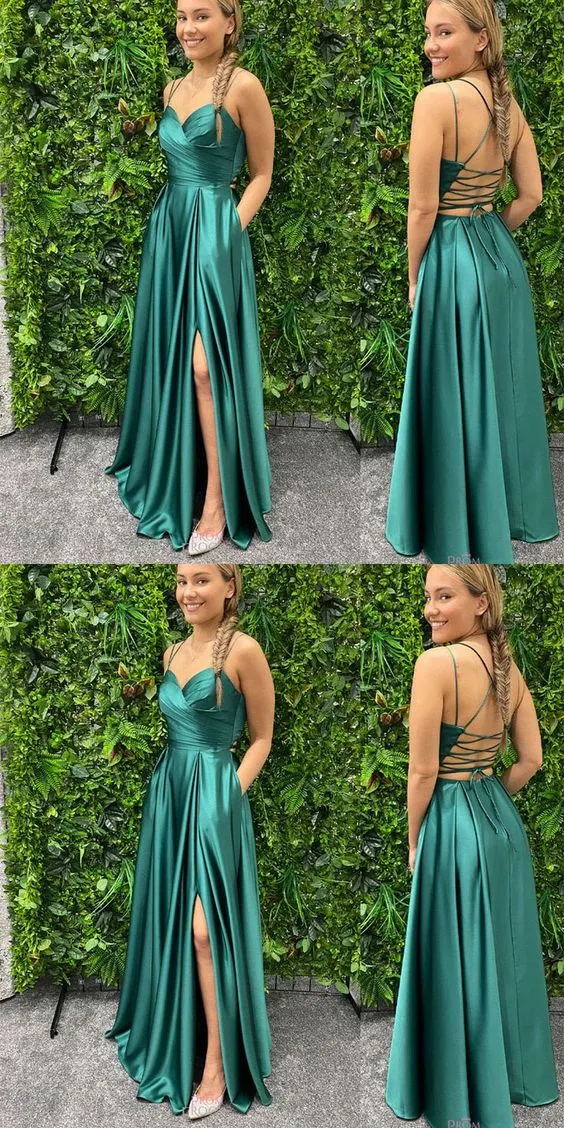 green prom dresses slit side criss cross      fg2567