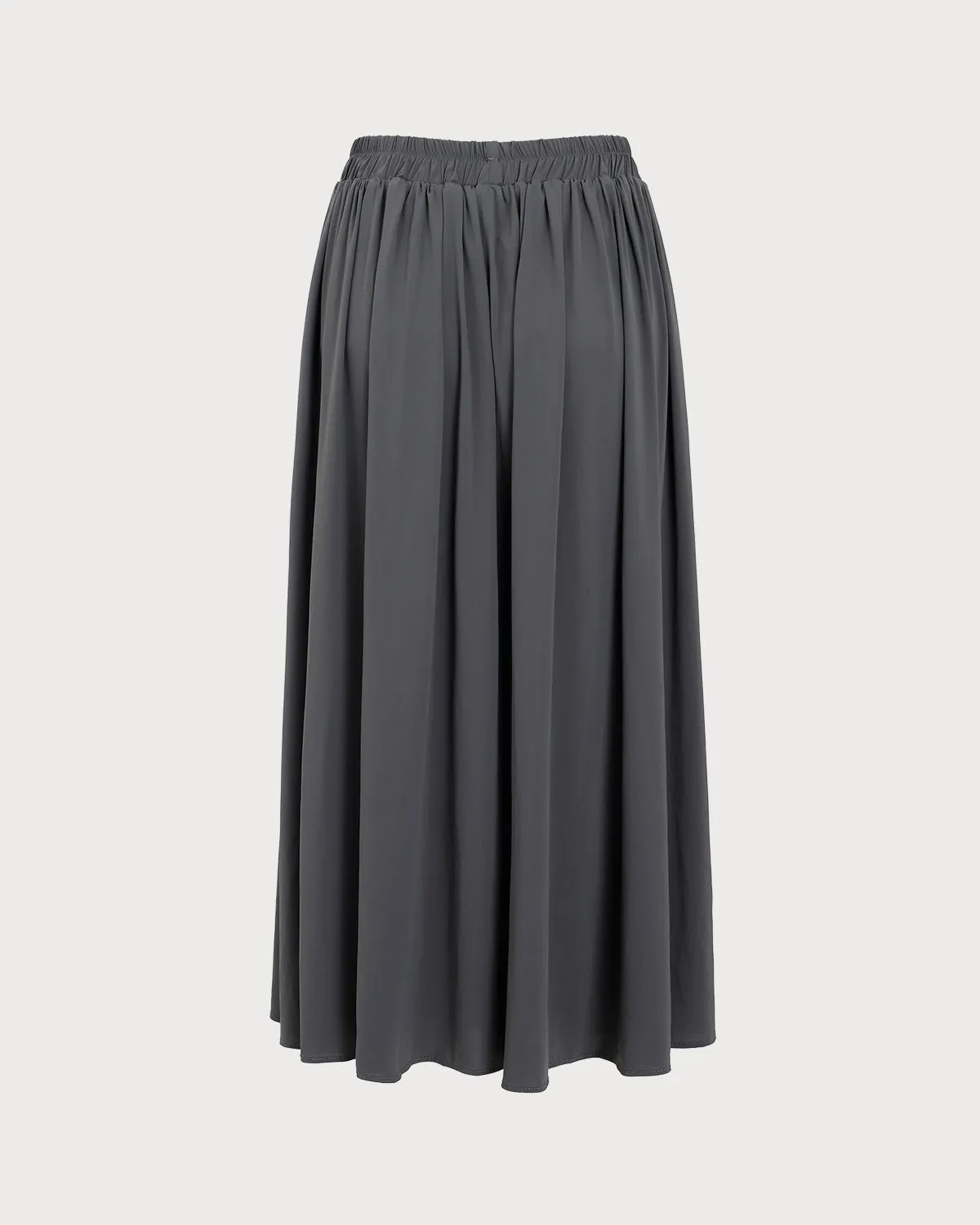 Grey Elastic Waist Flared Midi Skirt