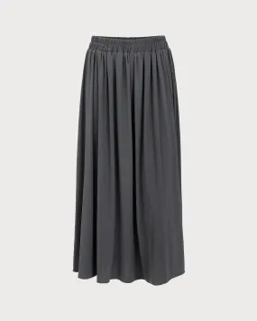 Grey Elastic Waist Flared Midi Skirt