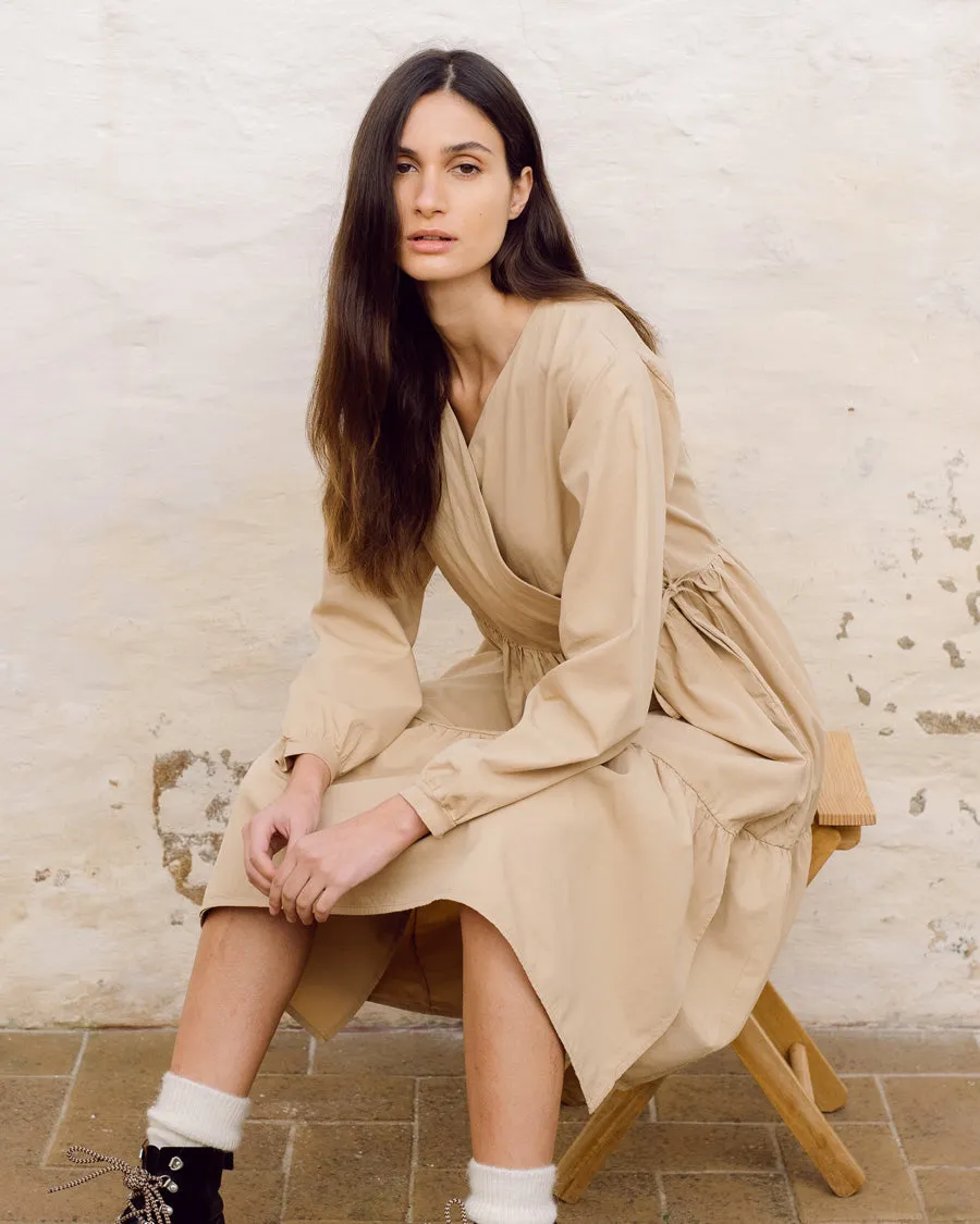 Gwen Organic Cotton & Tencel Dress In Camel