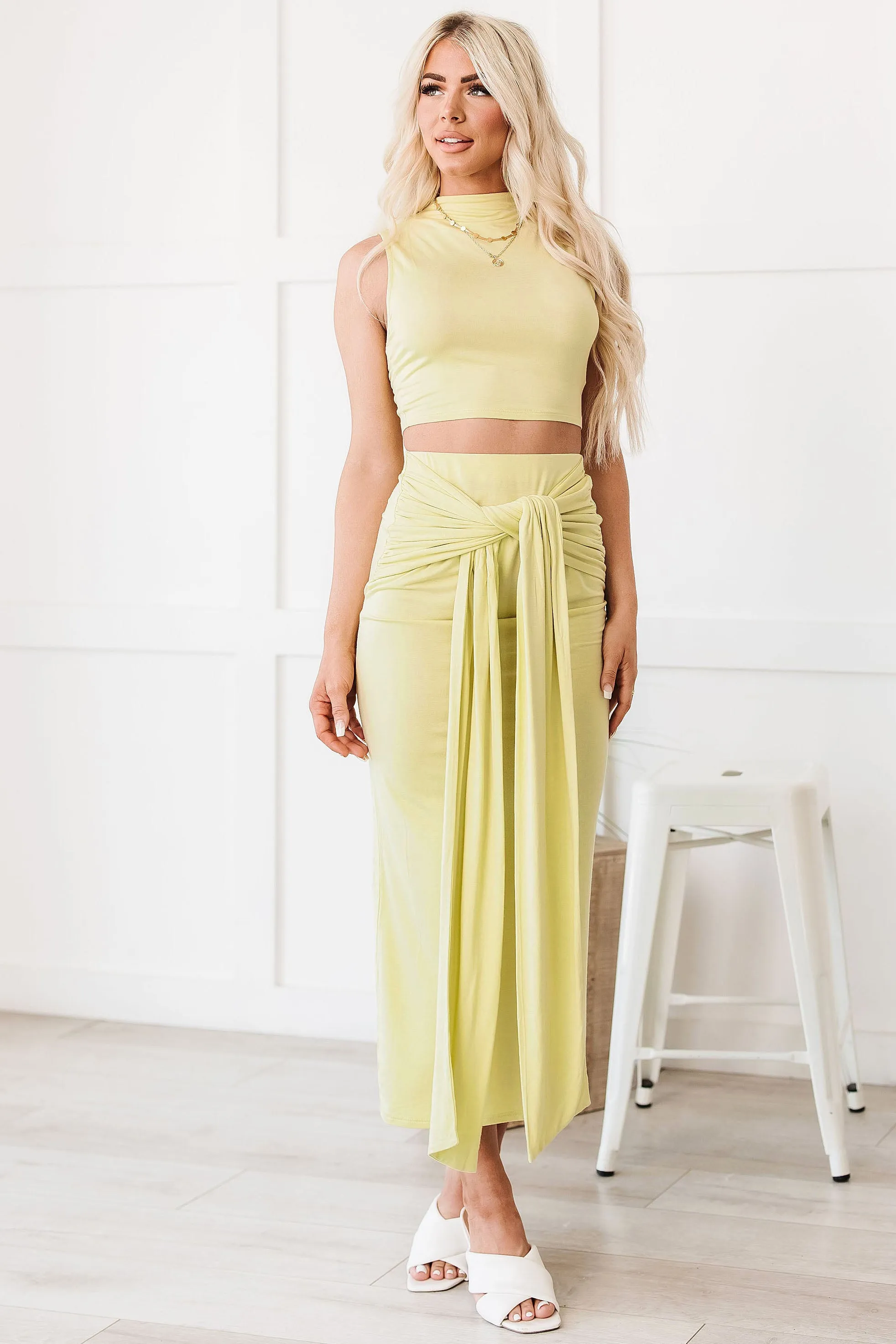 Haileen Two-Piece Skirt Set (Pale Lime)