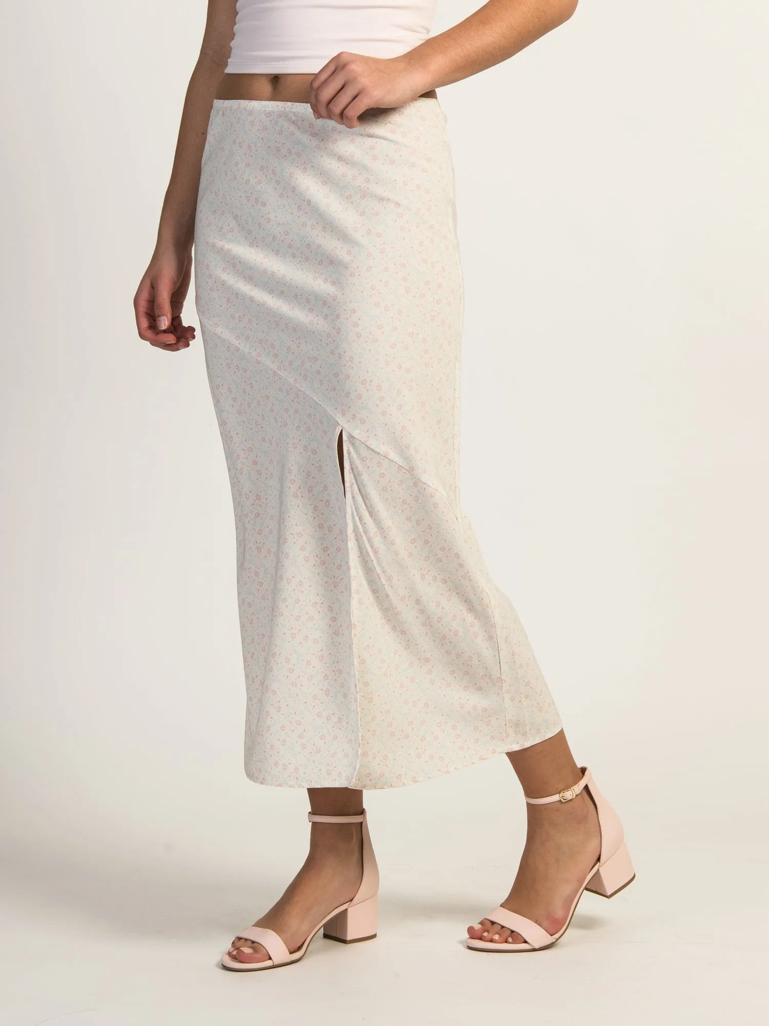 HARLOW MIDI SLIT SKIRT - CREAM