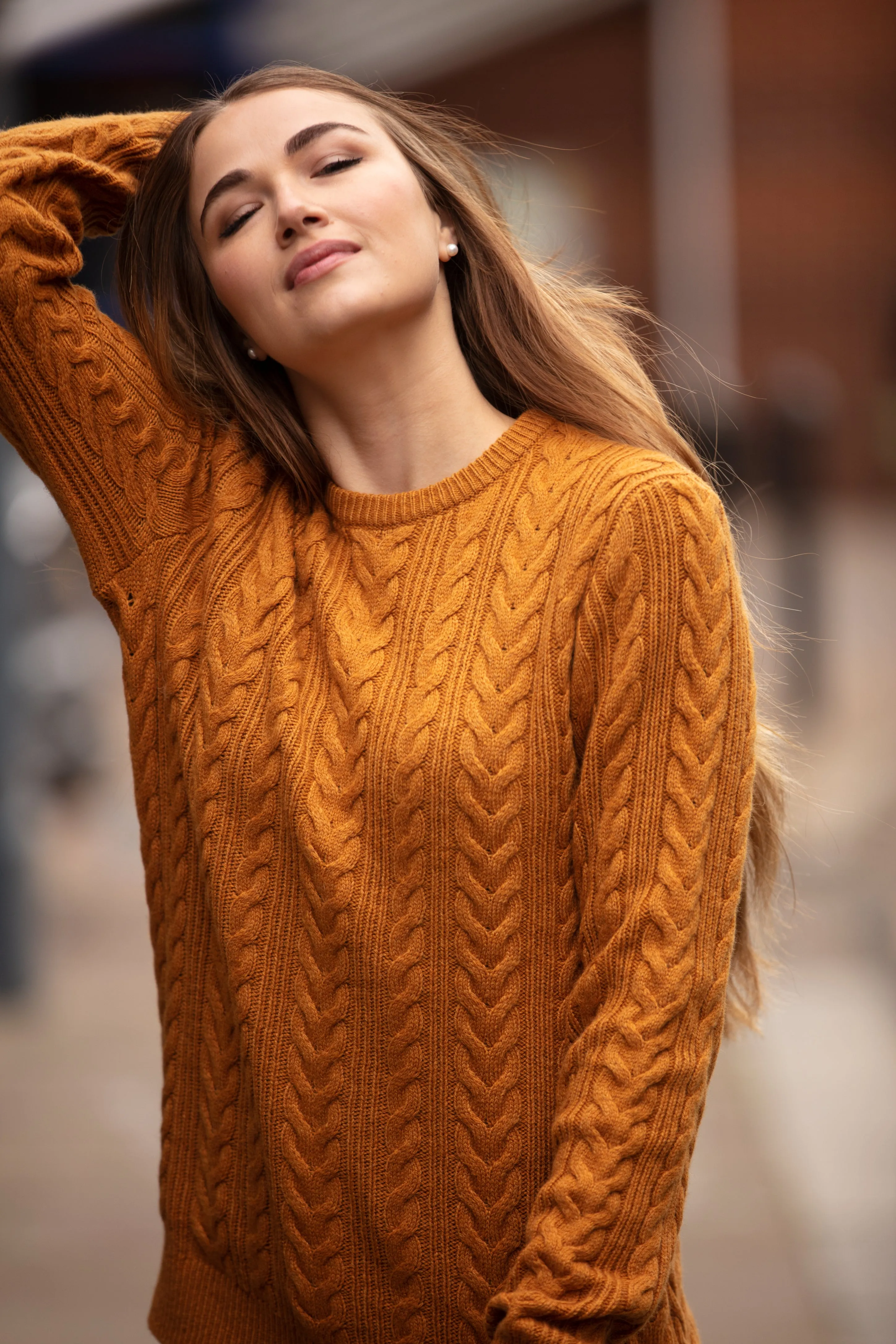 Herringbone Crew Neck Jumper - Mustard