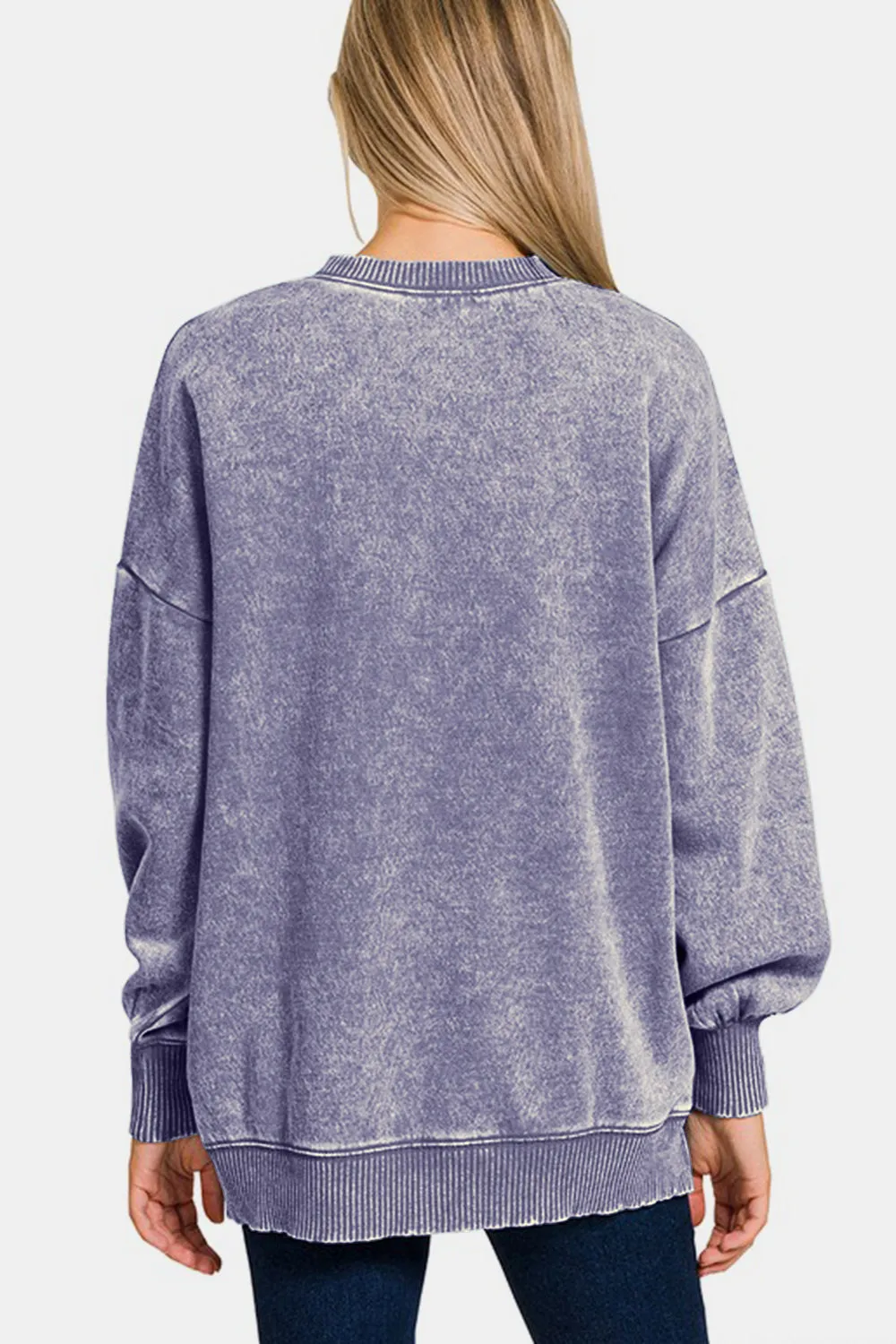 High-Low Acid Wash Fleece Sweatshirt