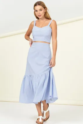 High Waist Ruffle Hem Midi Skirt