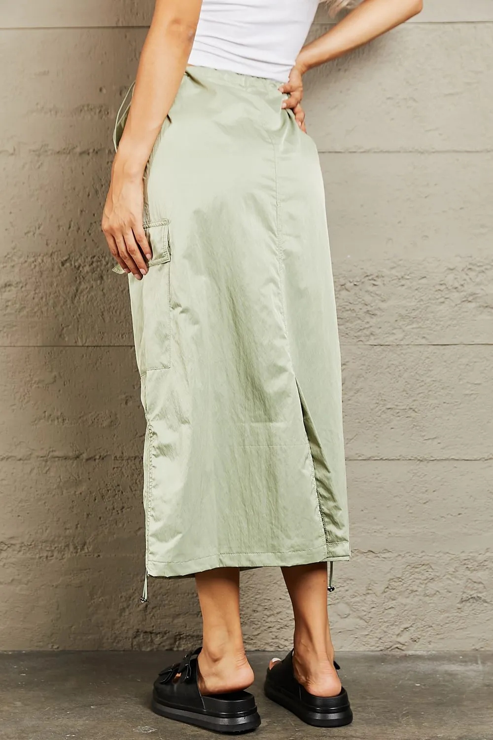 HYFVE Just In Time High Waisted Cargo Midi Skirt Light Green