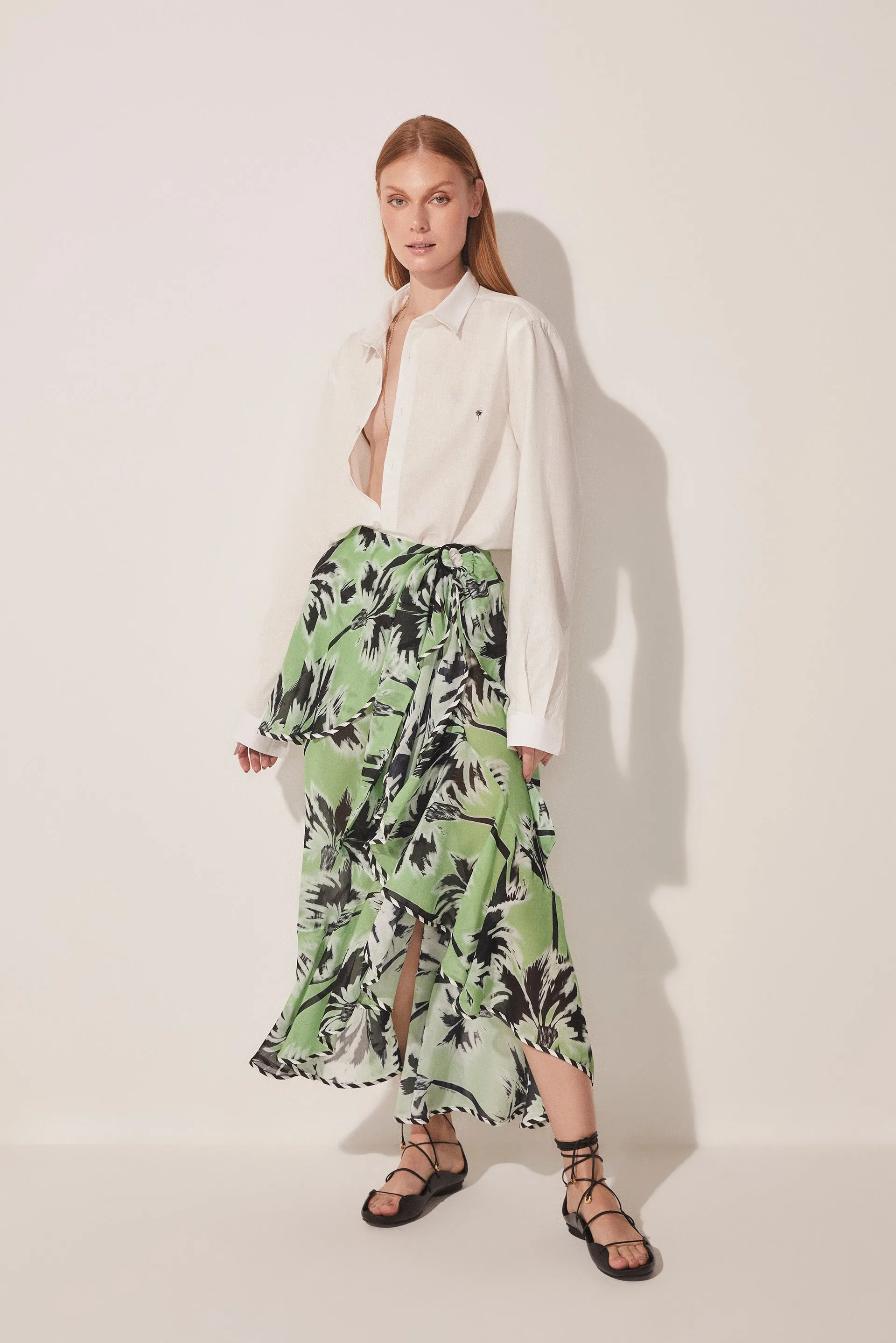 Ikat Coconut Trees Ruffled Midi Skirt E4667A1636