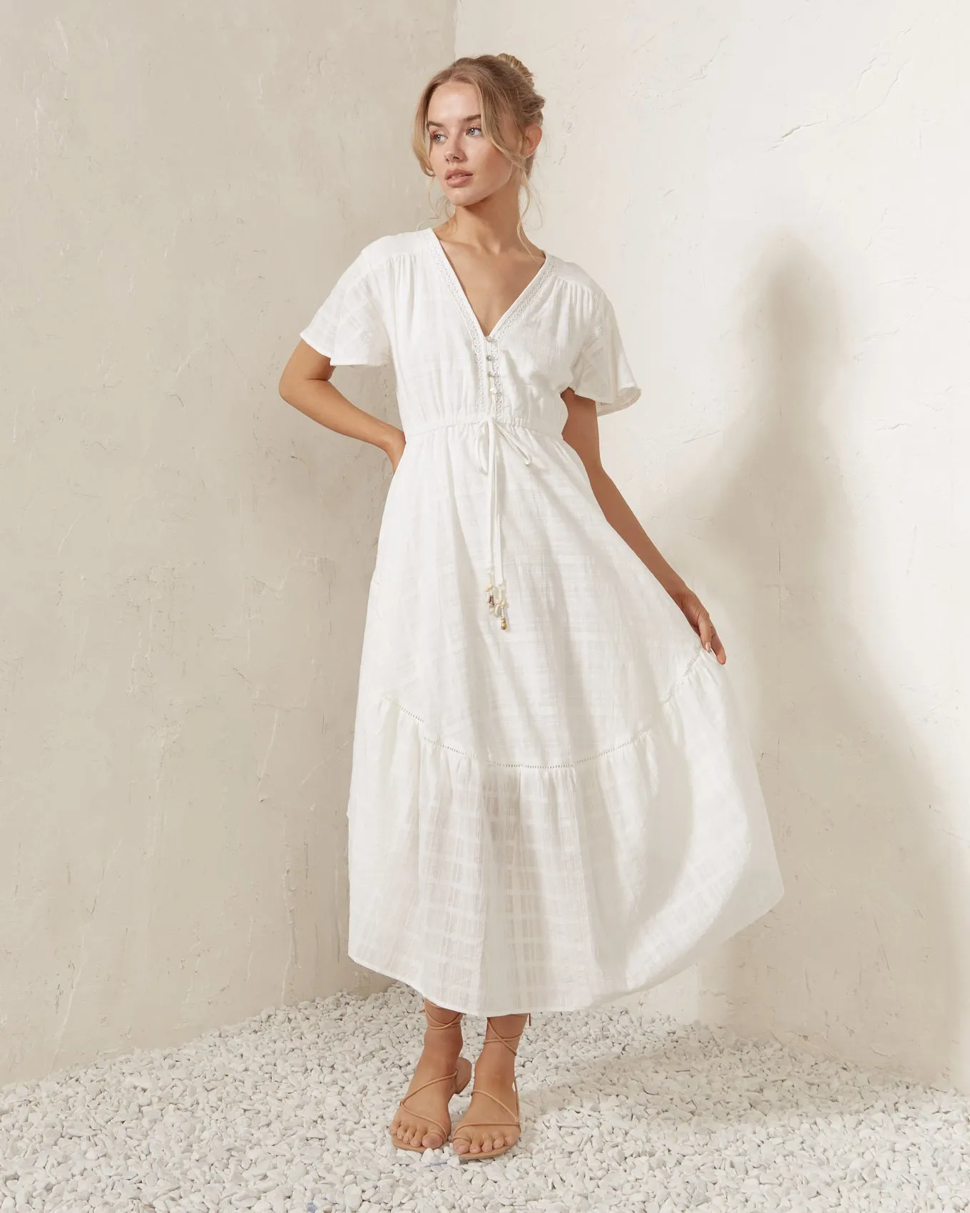 Ina White Midi Dress