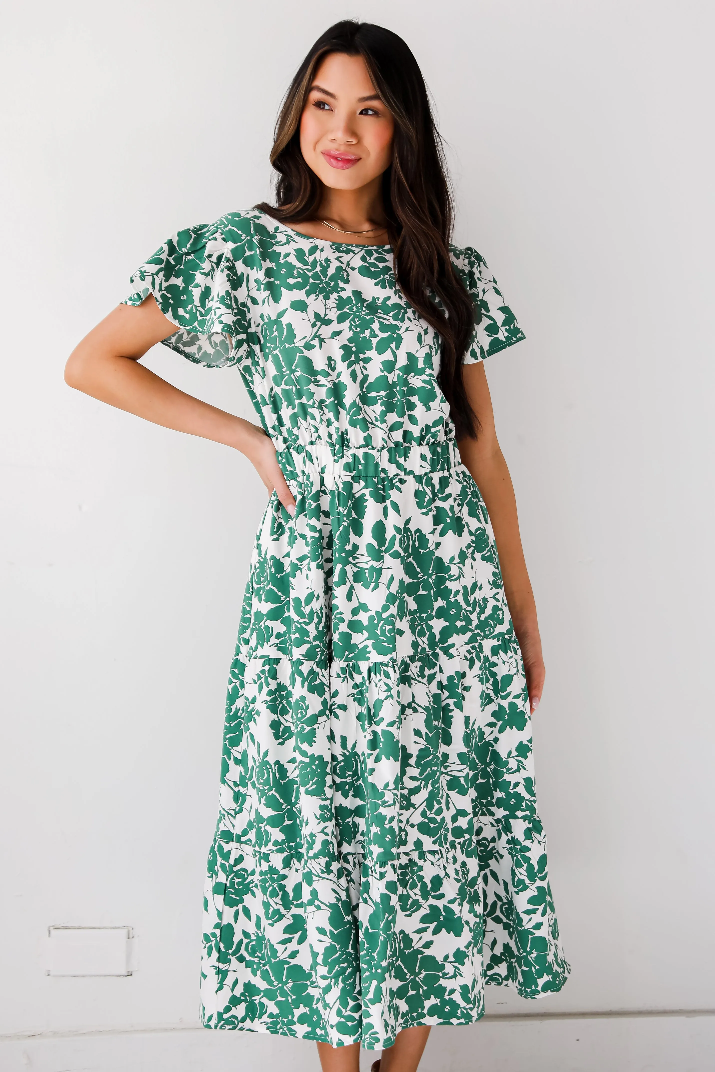 Island Sunsets Green Floral Midi Dress