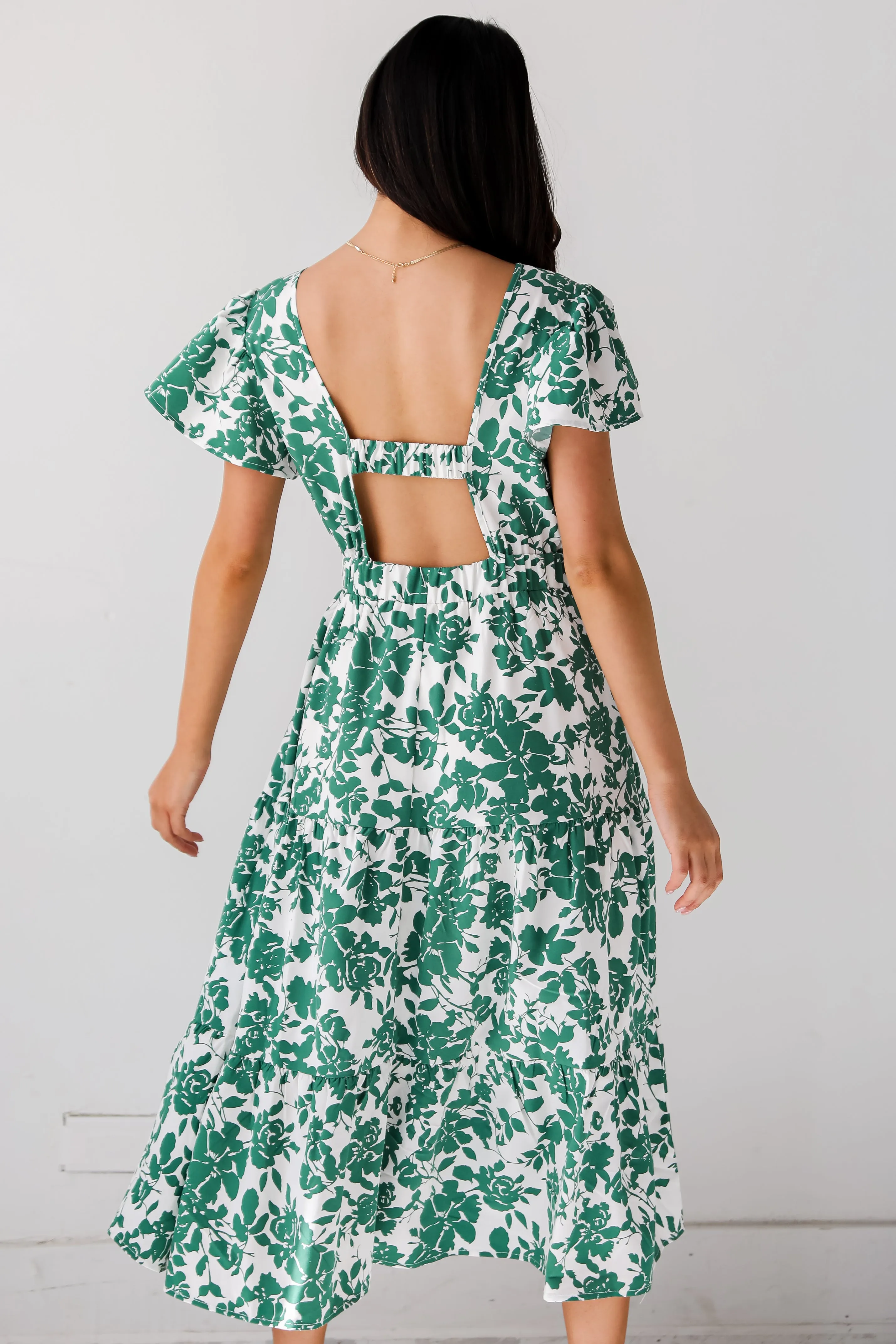 Island Sunsets Green Floral Midi Dress