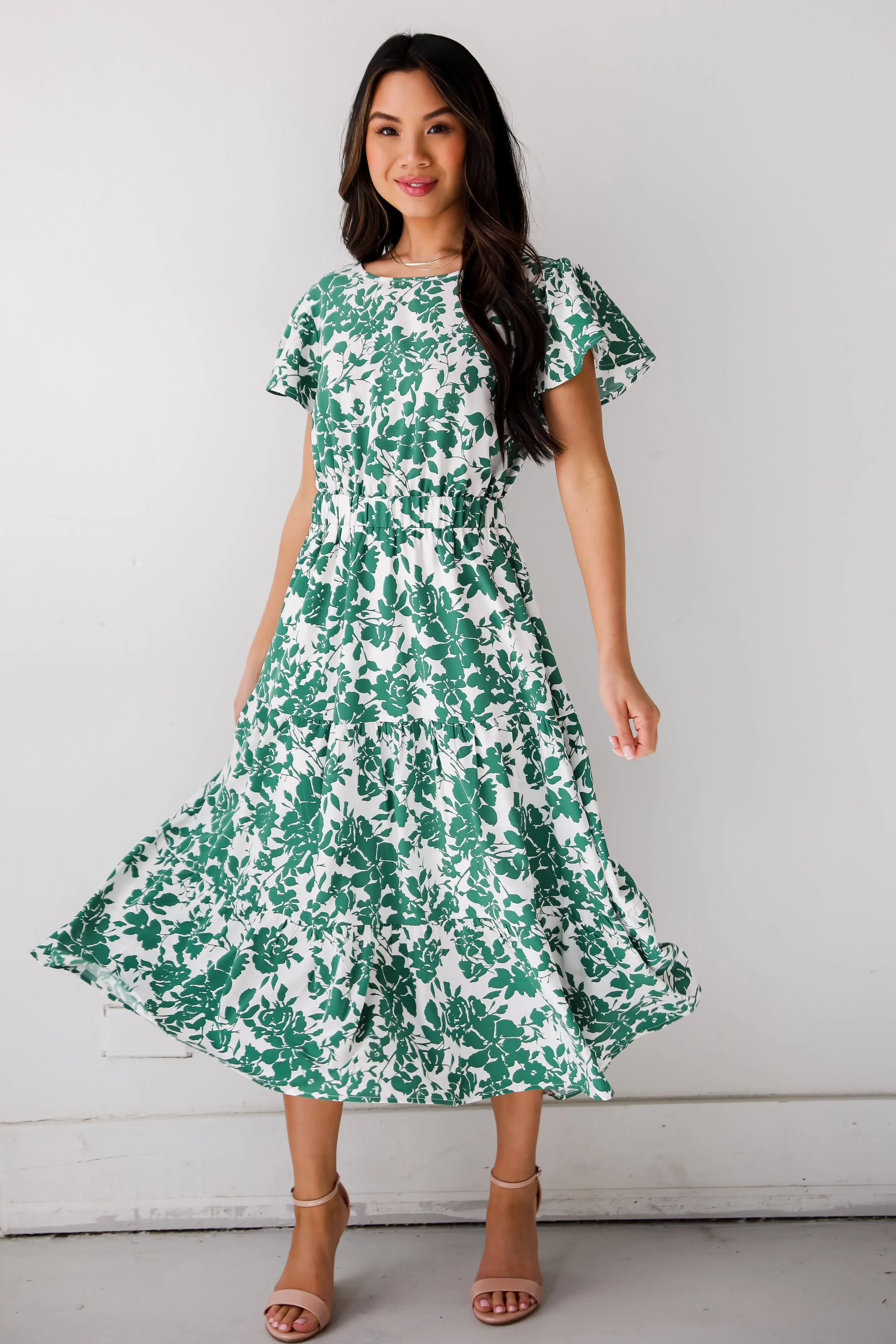 Island Sunsets Green Floral Midi Dress