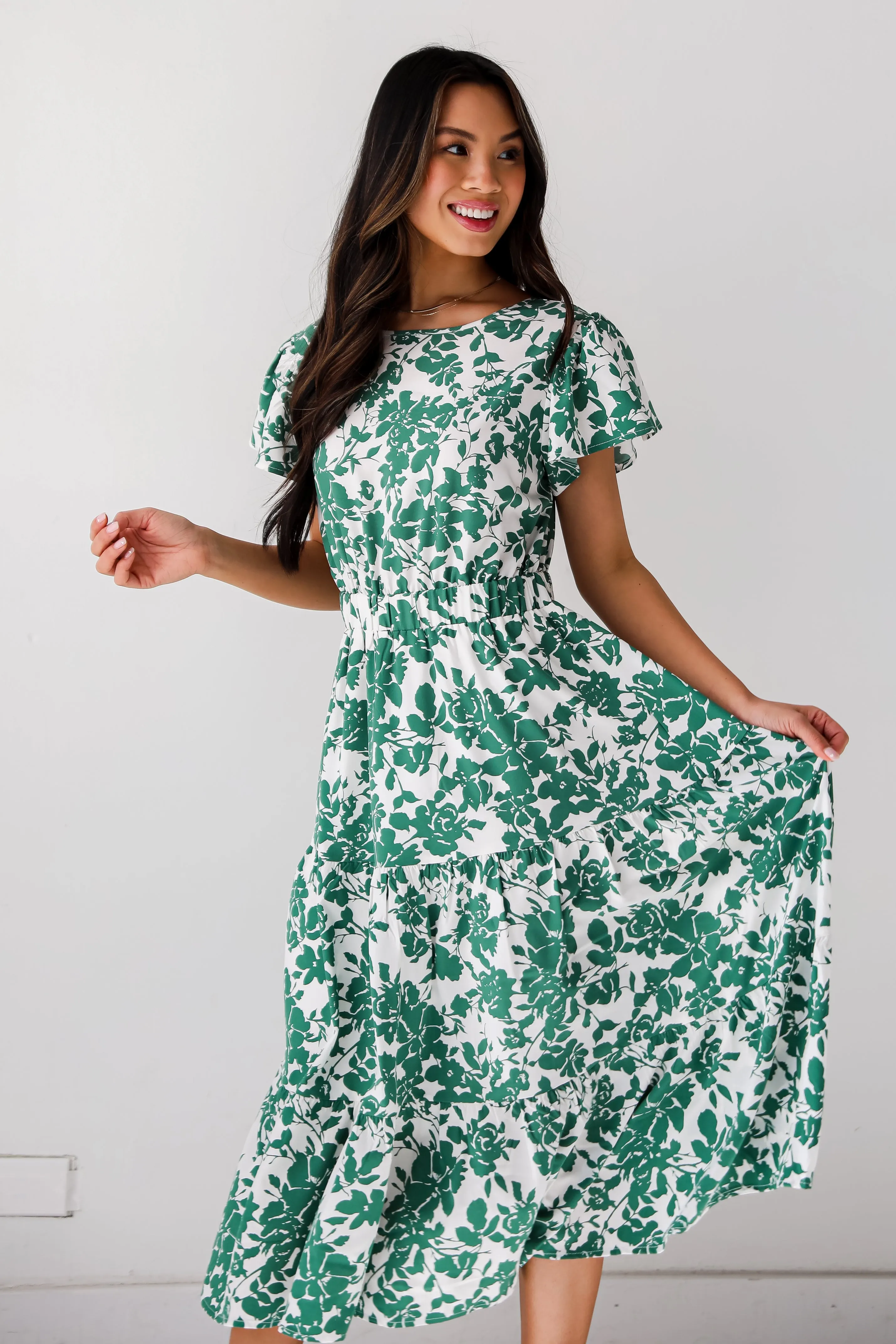 Island Sunsets Green Floral Midi Dress