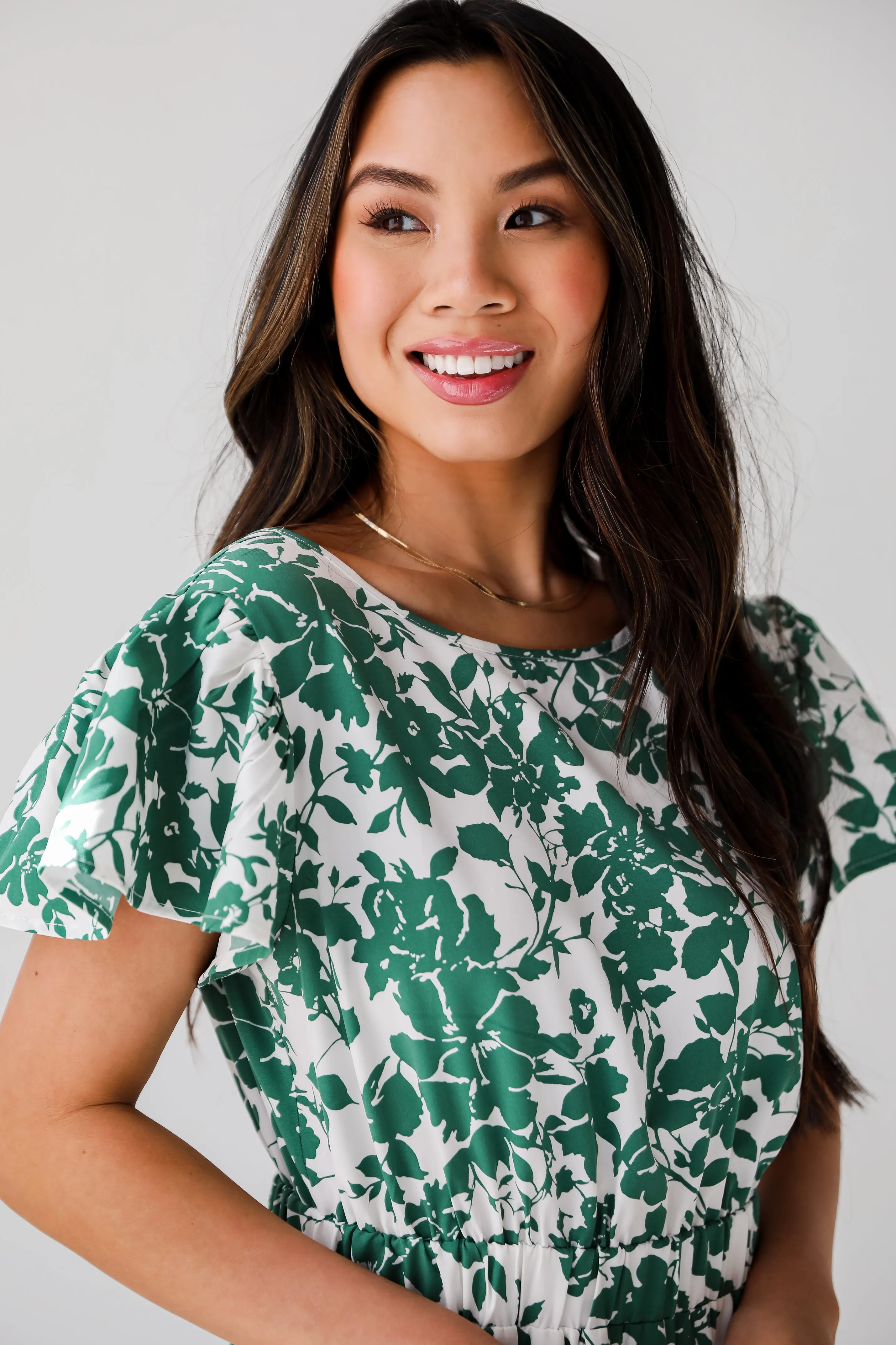 Island Sunsets Green Floral Midi Dress