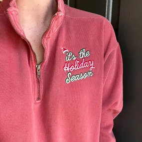 It's The Holiday Season on Crimson Comfort Colors Quarter Zip