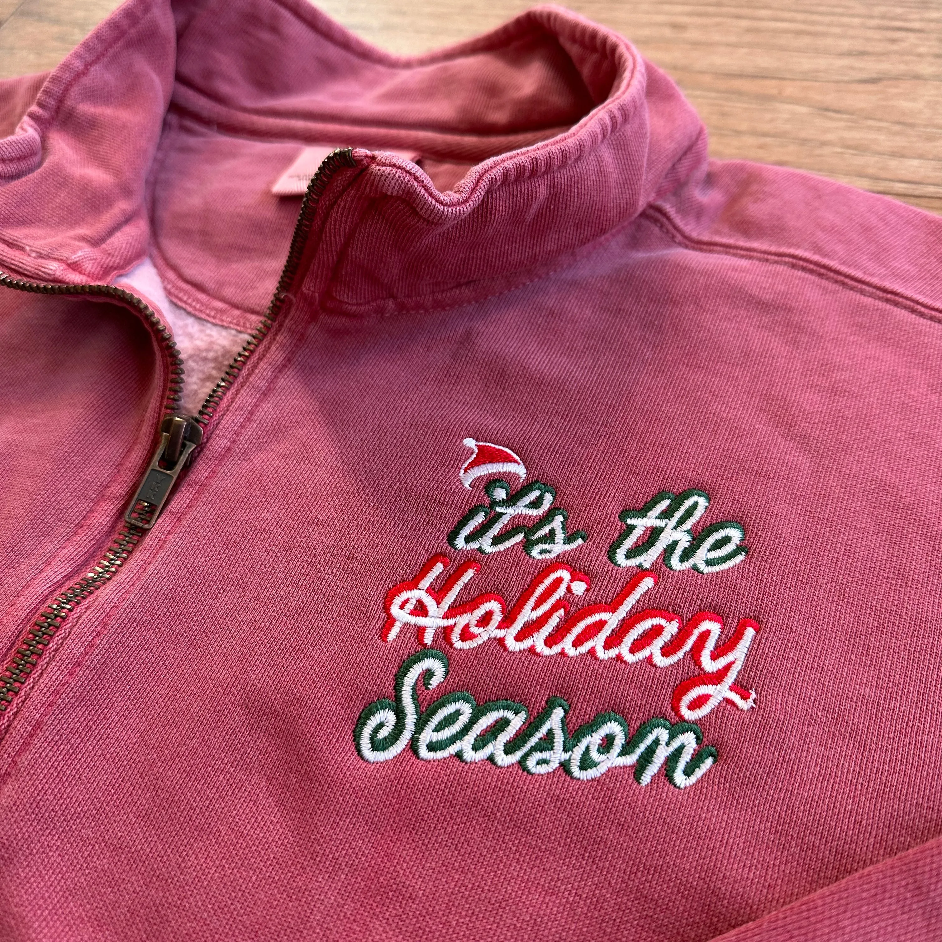 It's The Holiday Season on Crimson Comfort Colors Quarter Zip