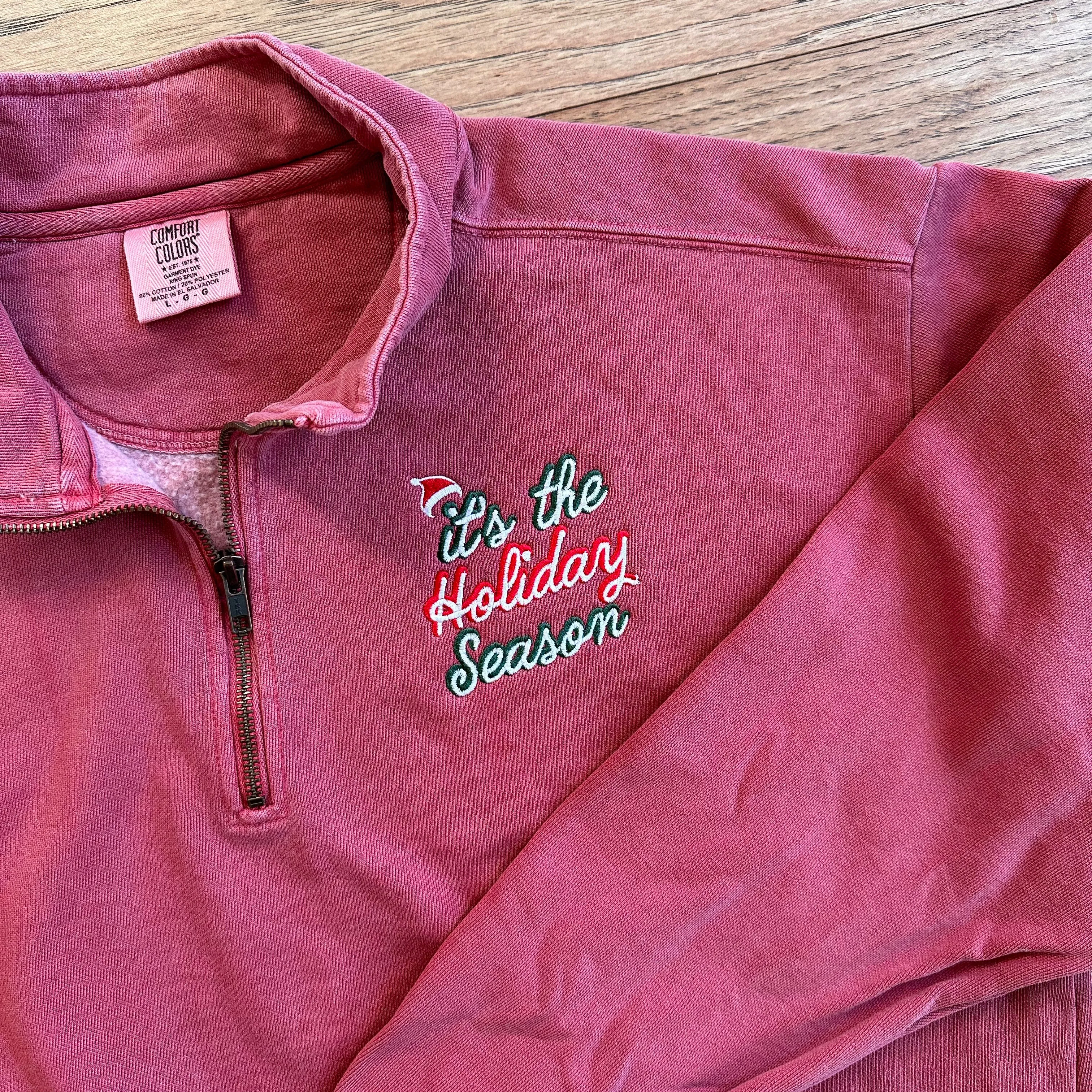 It's The Holiday Season on Crimson Comfort Colors Quarter Zip