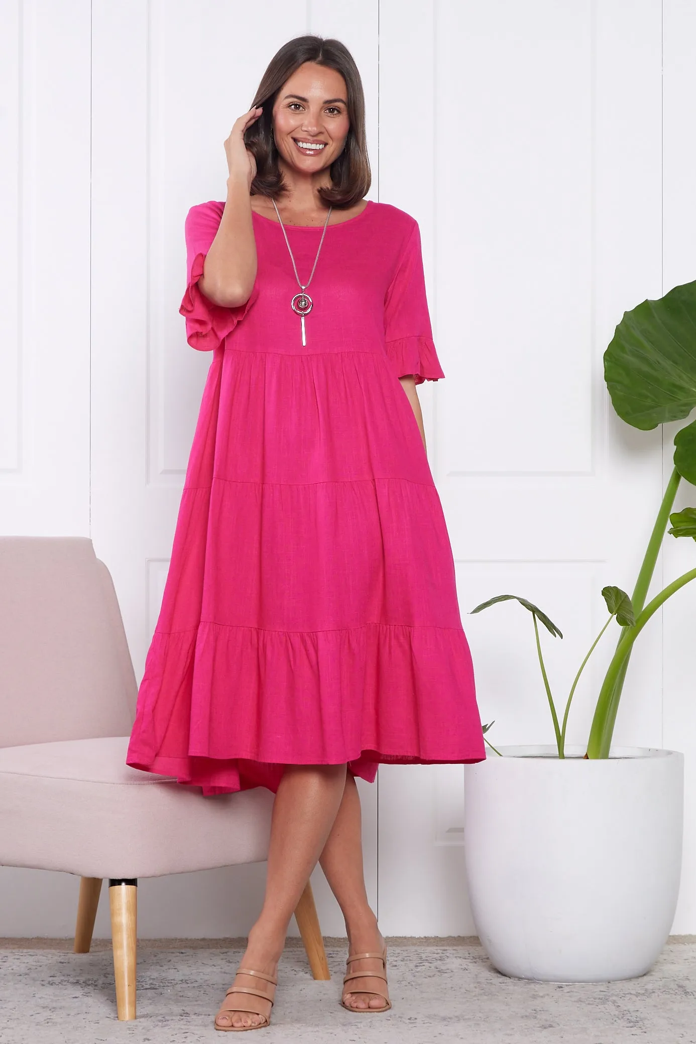 Jackson Linen Dress - Hot Pink