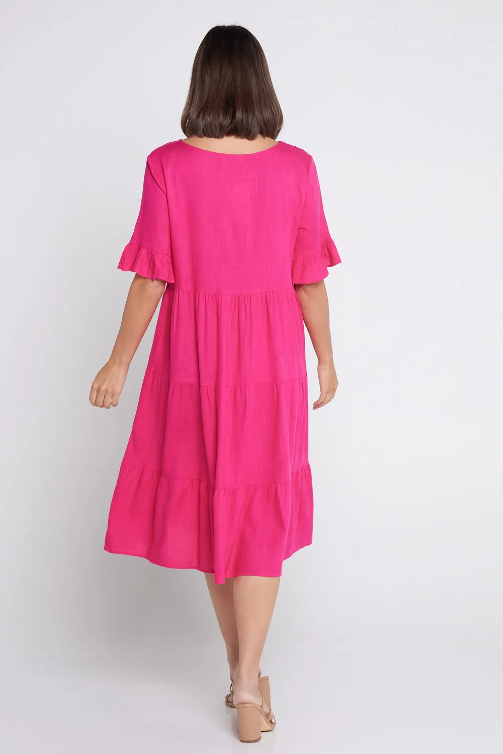 Jackson Linen Dress - Hot Pink