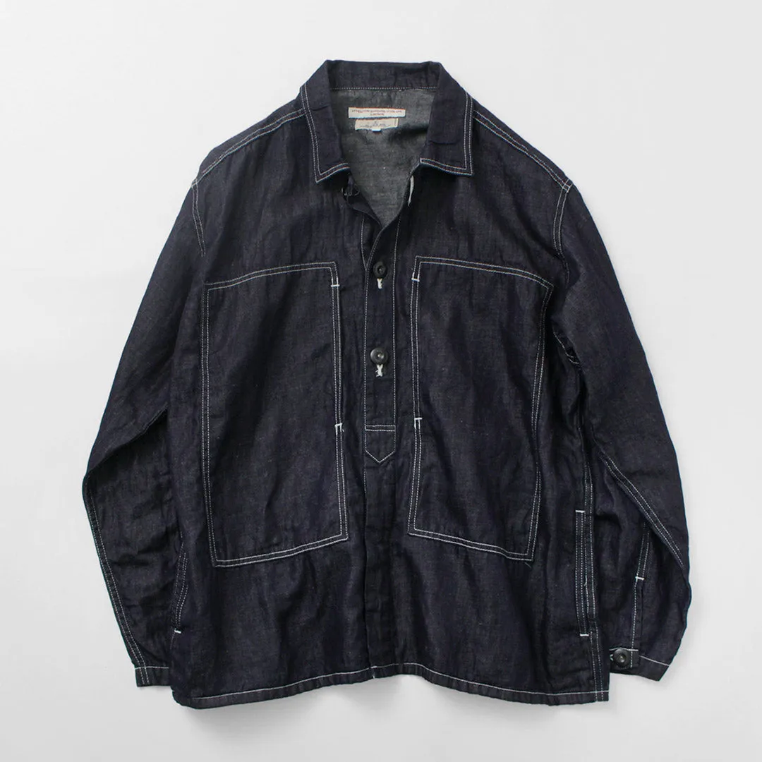 JAPAN BLUE JEANS / Cotton Linen Denim Faux Army Pullover Jacket