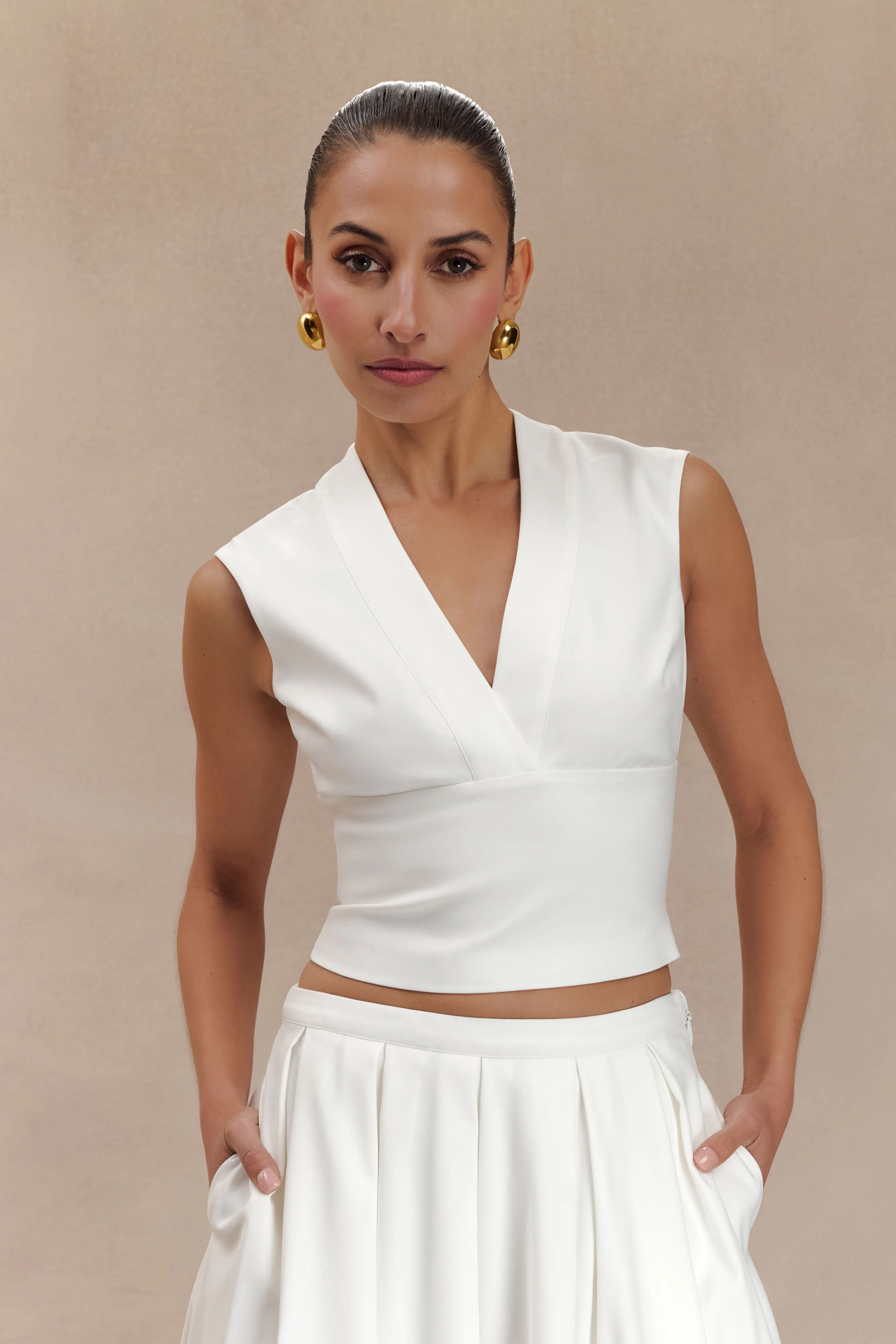 Jemima Sleeveless Cross Over Top - White