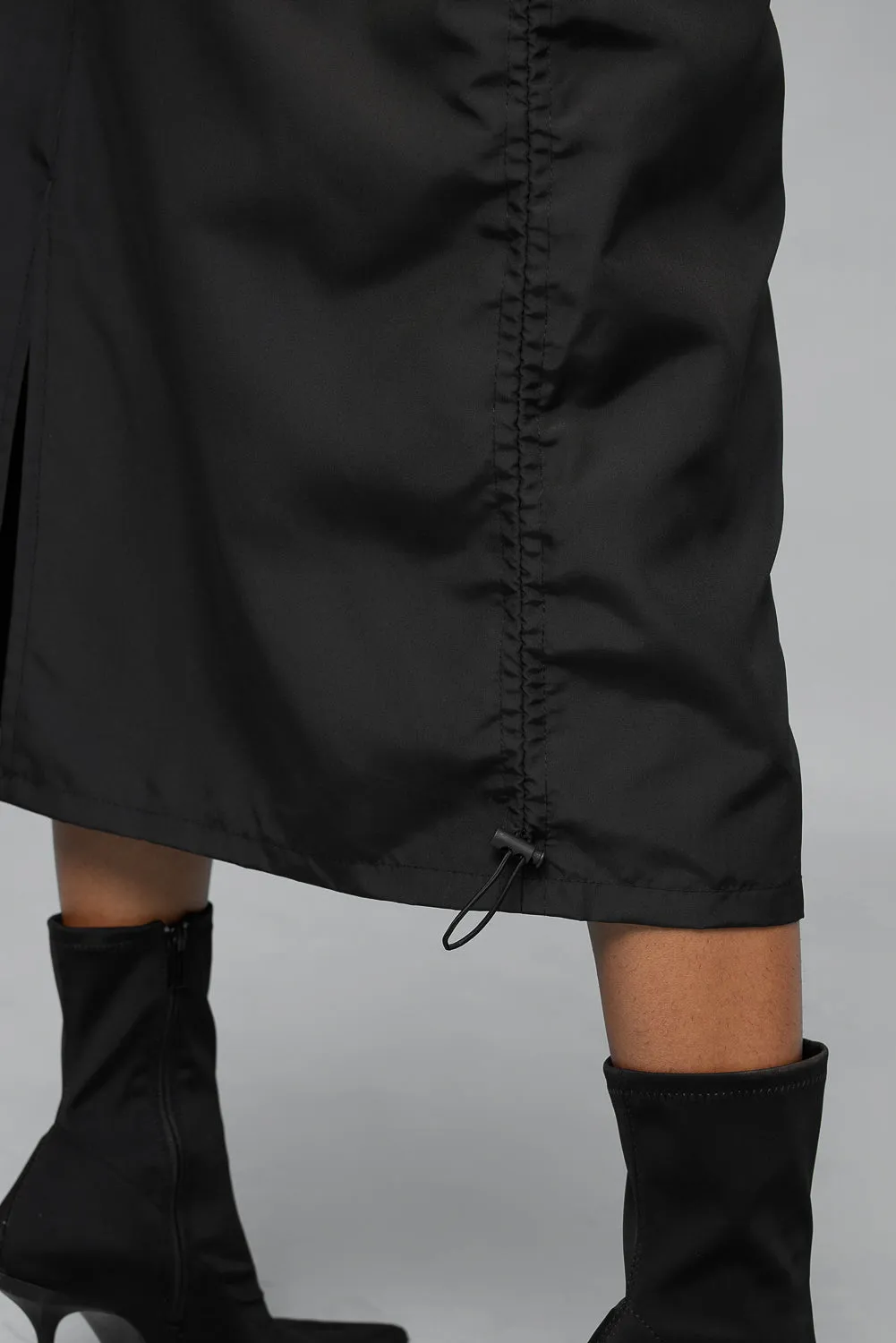 Jet Black Parachute Cargo Midi Skirt