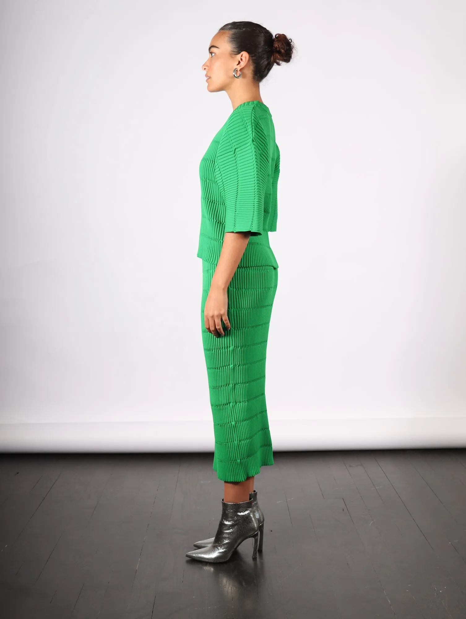 Jiggly Knit Skirt in Green by Pleats Please Issey Miyake