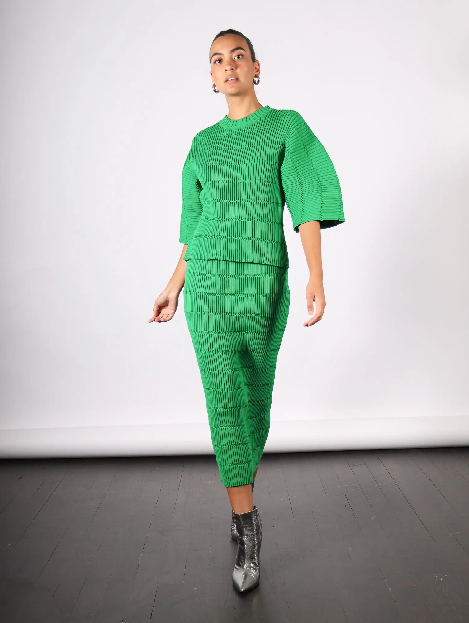 Jiggly Knit Skirt in Green by Pleats Please Issey Miyake