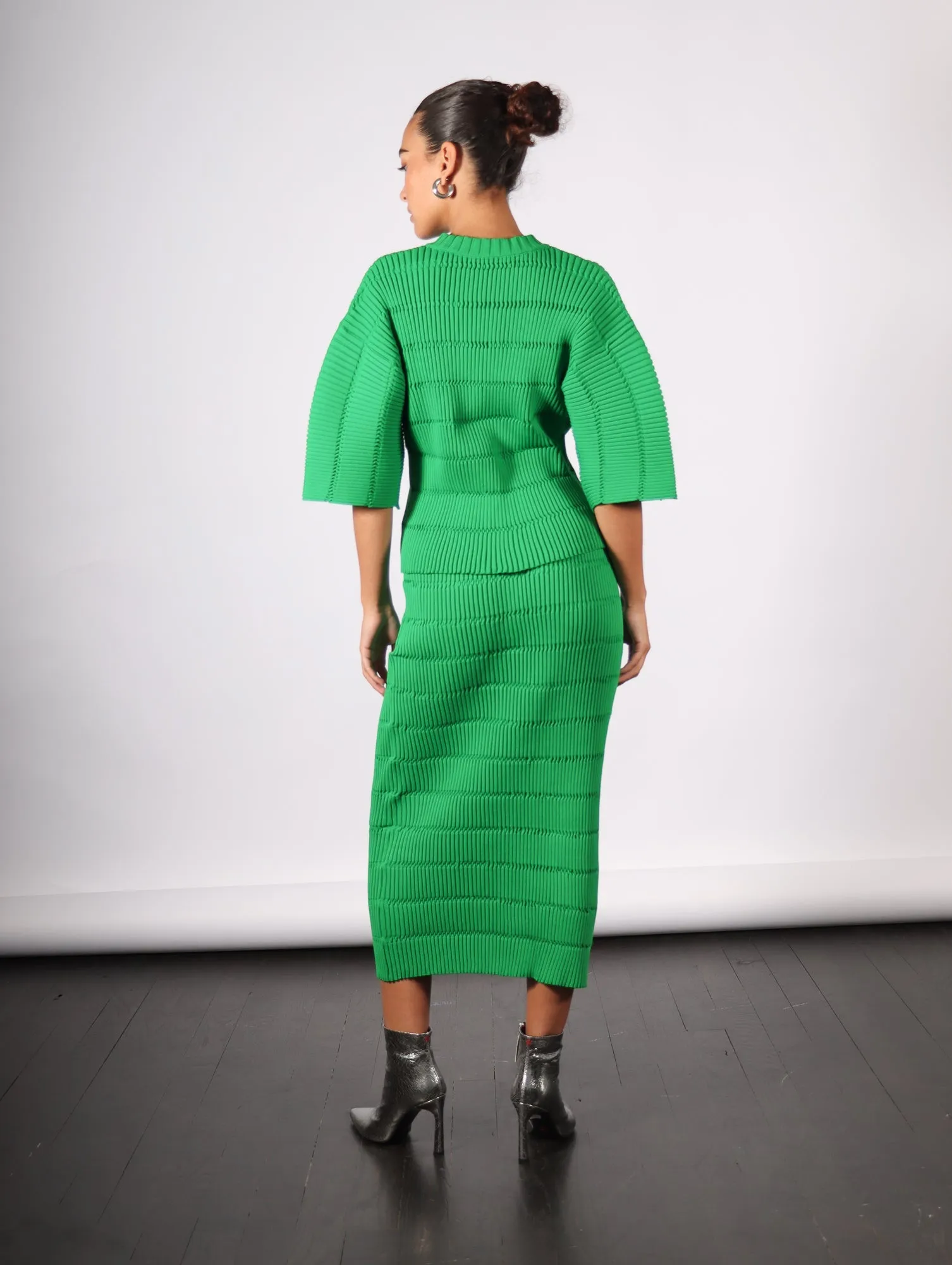 Jiggly Knit Skirt in Green by Pleats Please Issey Miyake