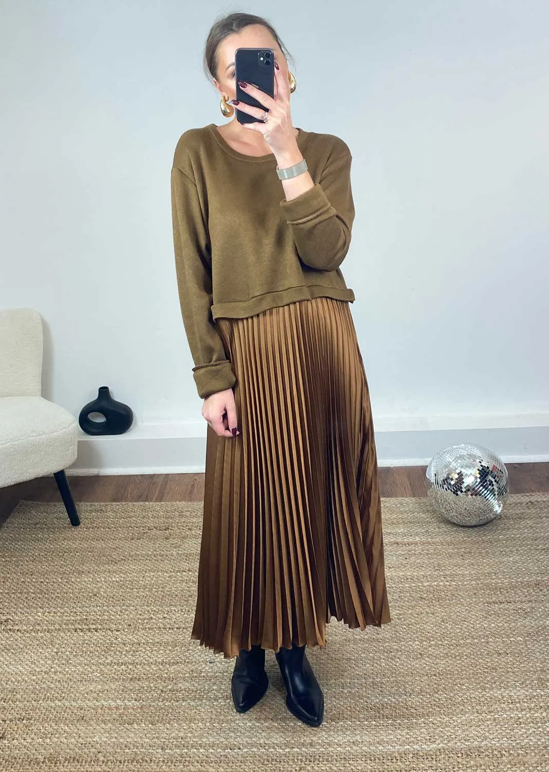 Joie Pleated Dress in Camel