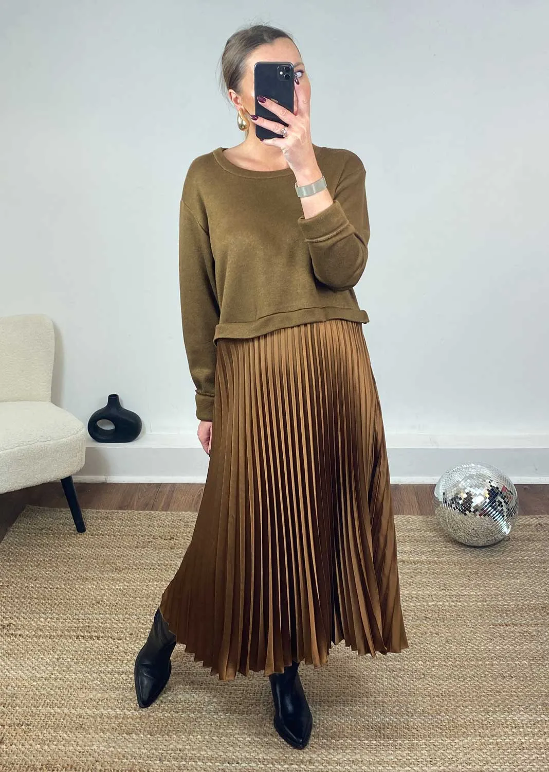 Joie Pleated Dress in Camel